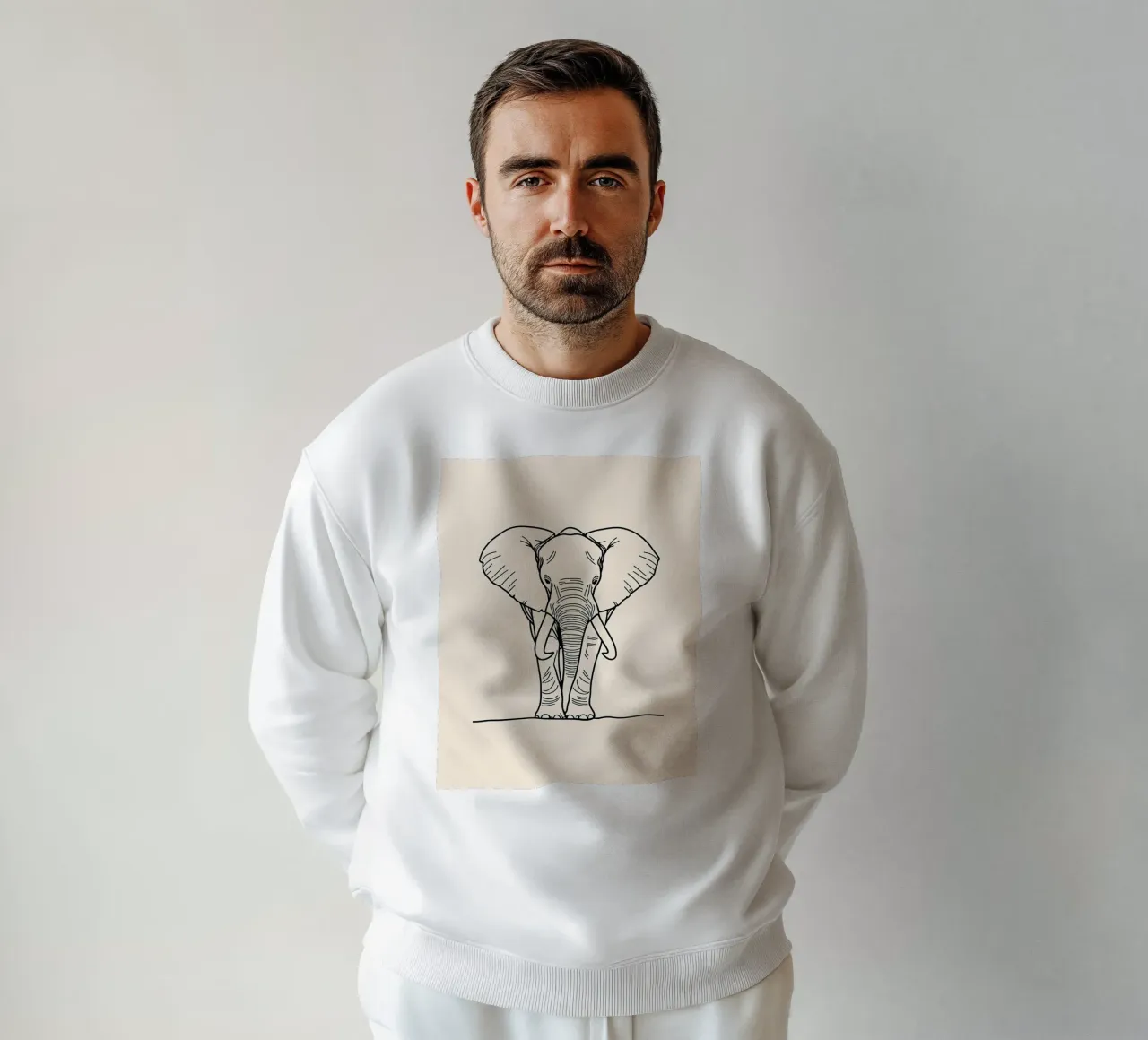 Minimalist Line Drawing of a Walking Elephant | Modern sweatshirt by Viv Line Art