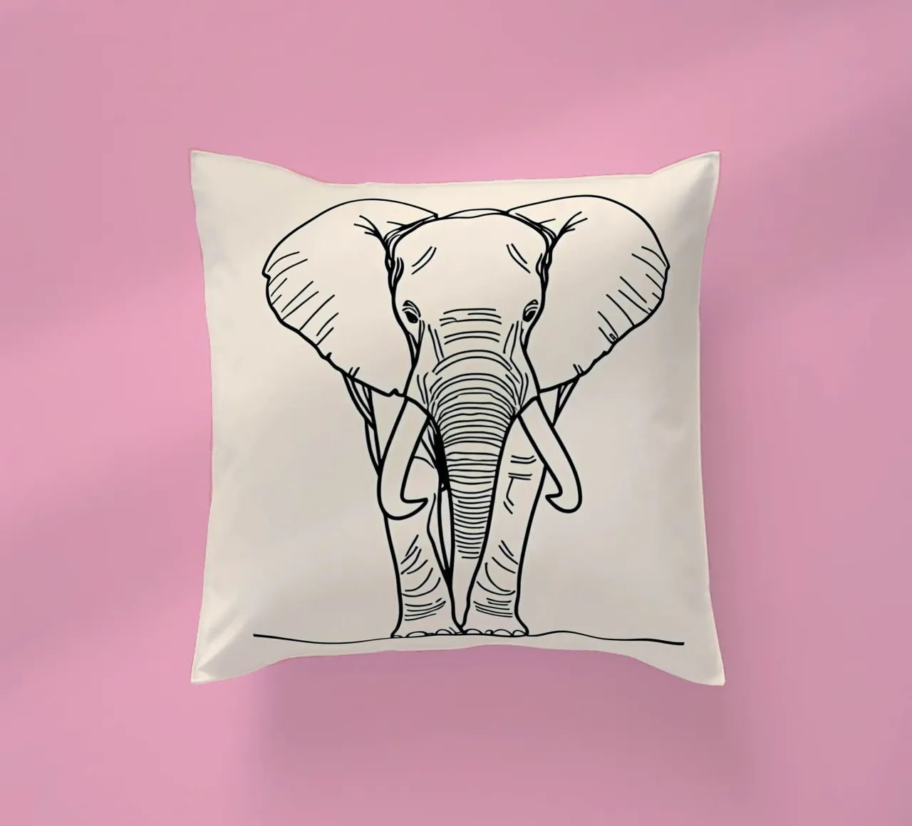 Minimalist Line Drawing of a Walking Elephant | Modern decorative cushion by Viv Line Art