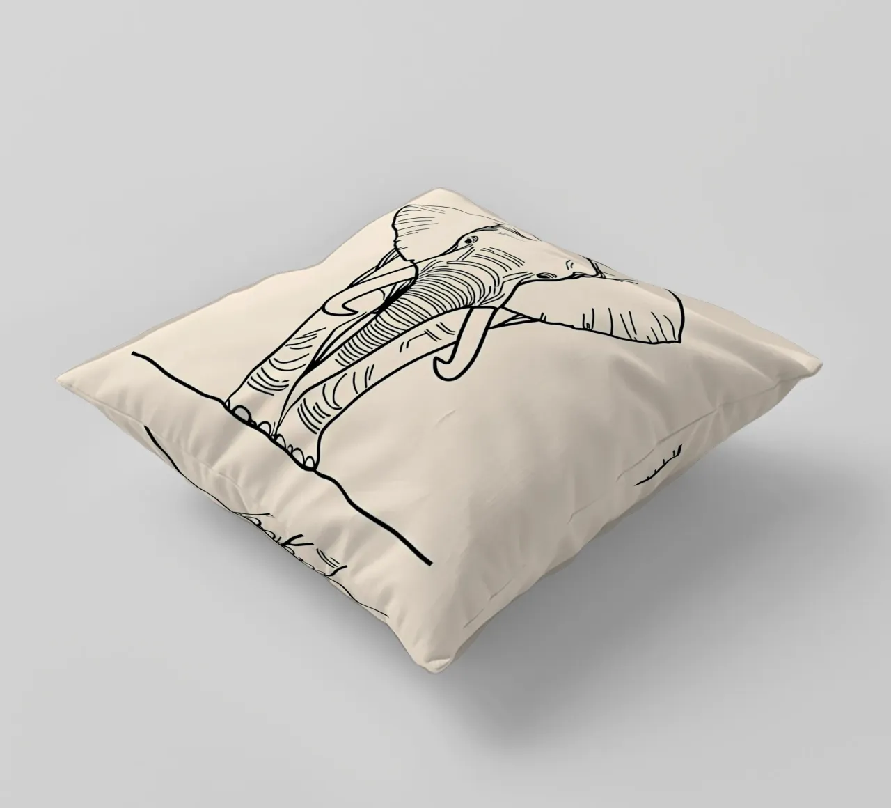 Minimalist Line Drawing of a Walking Elephant | Modern decorative cushion by Viv Line Art