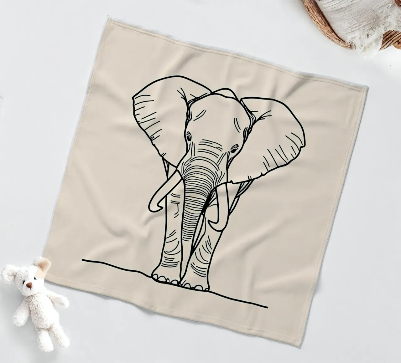 Minimalist Line Drawing of a Walking Elephant | Modern fleece blanket by Viv Line Art