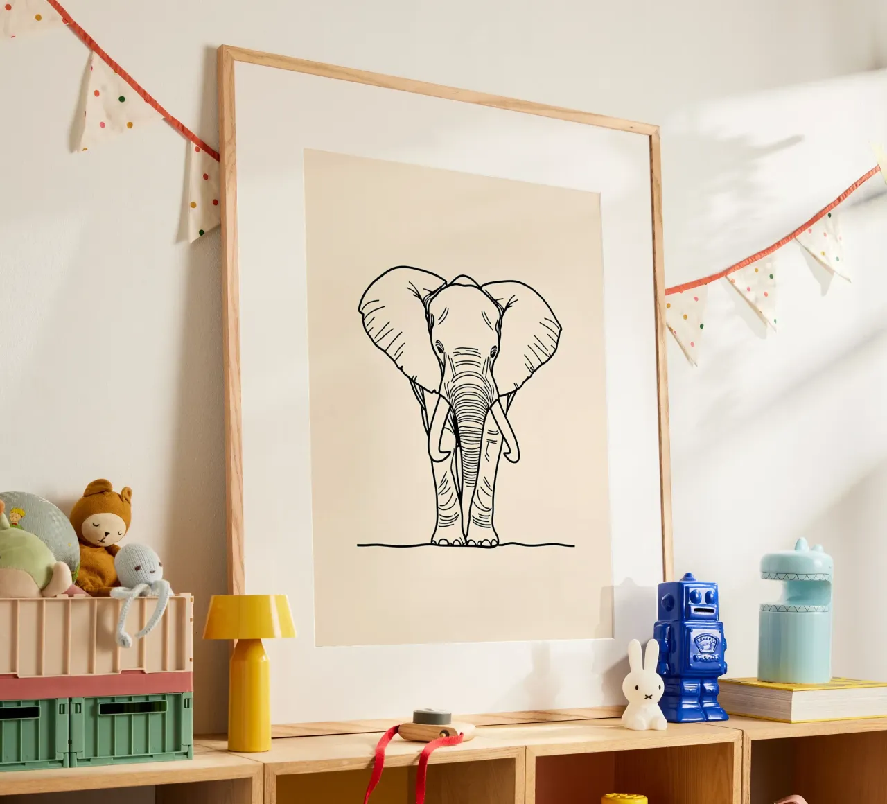 Minimalist Line Drawing of a Walking Elephant | Modern poster by Viv Line Art