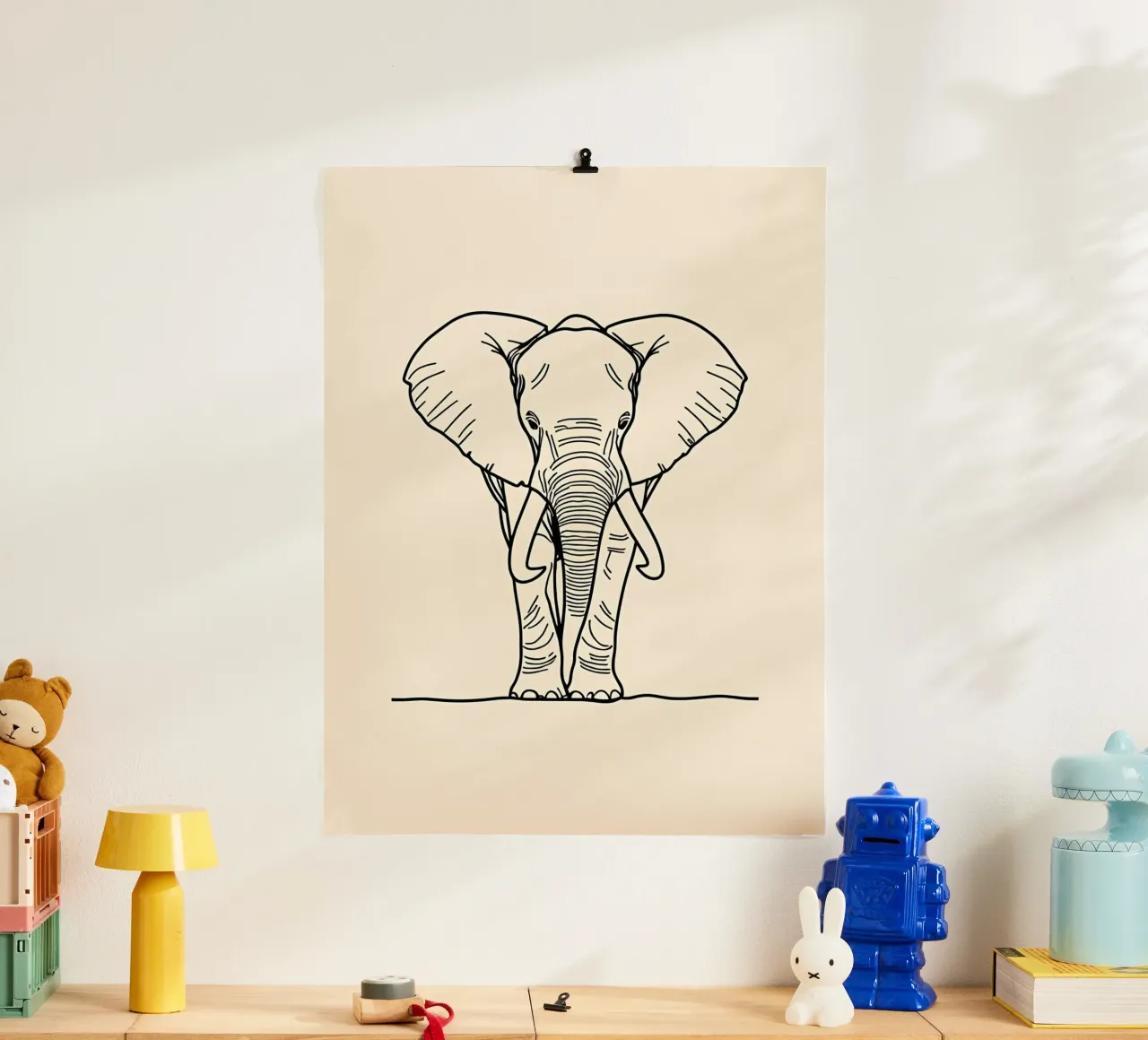 Minimalist Line Drawing of a Walking Elephant | Modern poster by Viv Line Art