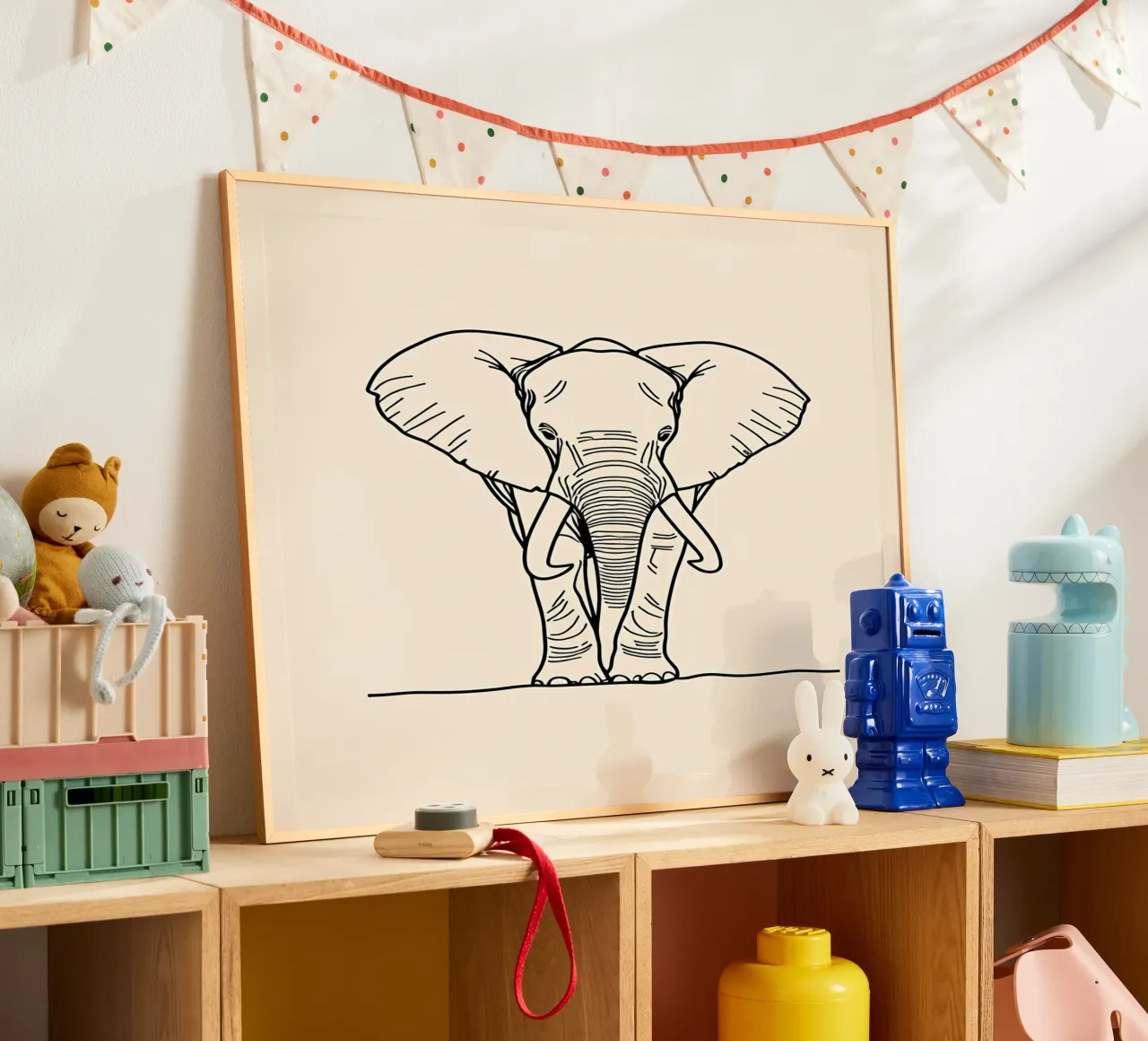 Minimalist Line Drawing of a Walking Elephant | Modern poster by Viv Line Art