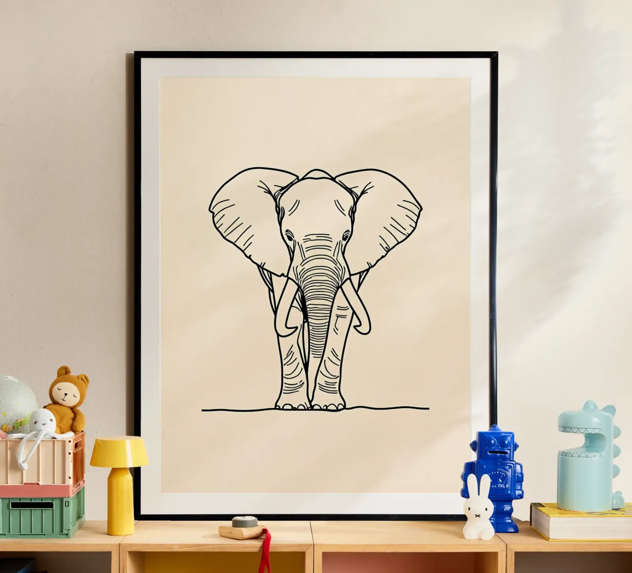 Minimalist Line Drawing of a Walking Elephant | Modern poster by Viv Line Art