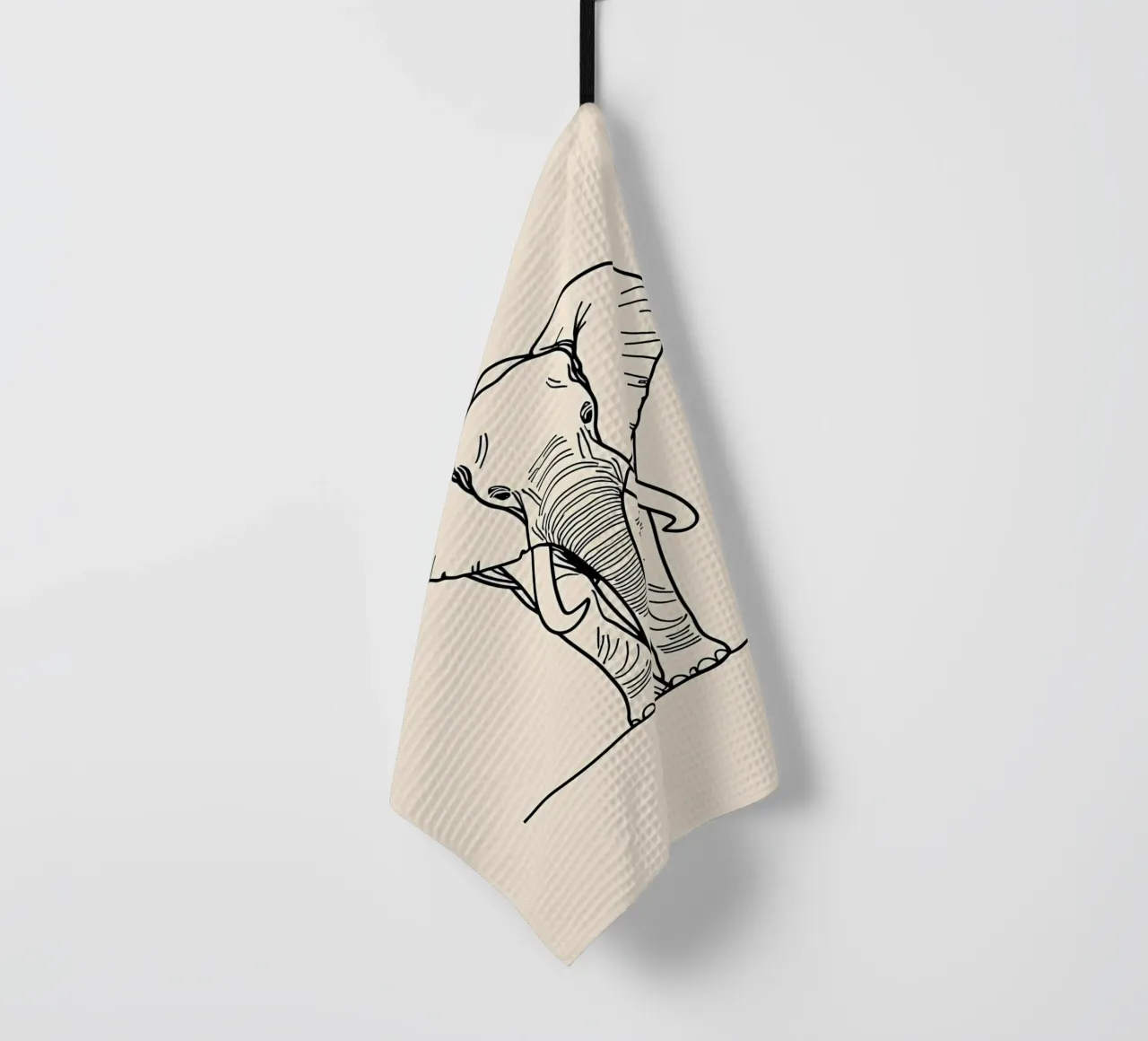Minimalist Line Drawing of a Walking Elephant | Modern tea towel by Viv Line Art