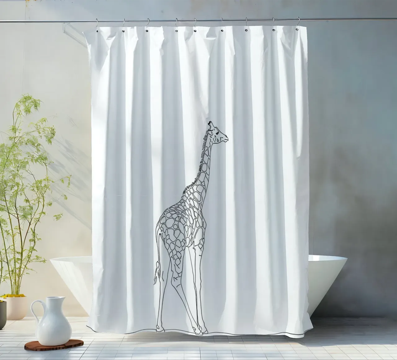 Minimalist Line Drawing of a Giraffe | Modern Abstract Art shower curtain by Viv Line Art