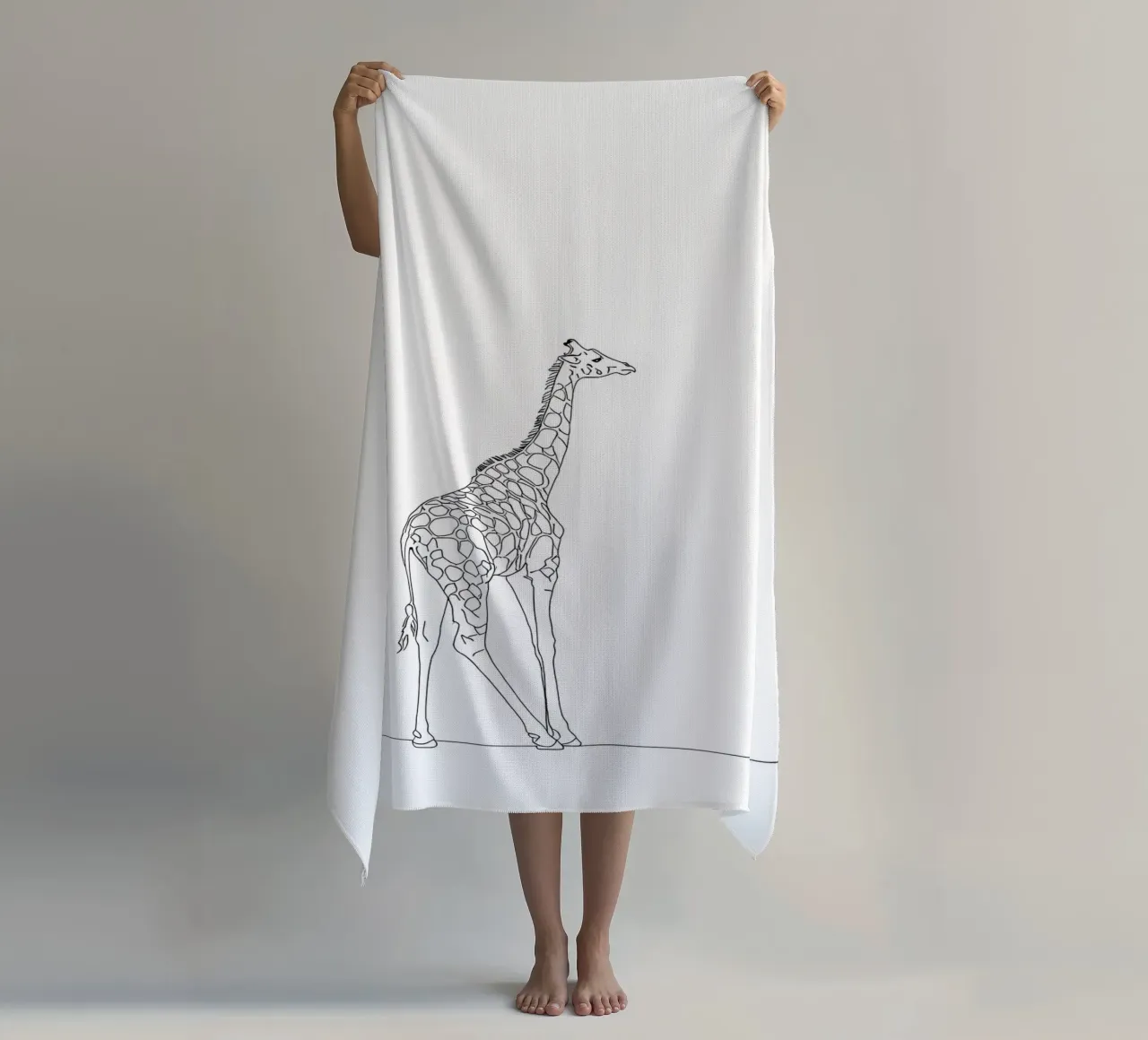 Minimalist Line Drawing of a Giraffe | Modern Abstract Art beach towel by Viv Line Art