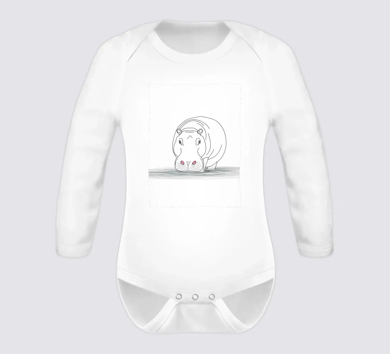 Minimalist Line Drawing of a Hippo in the Water | Modern Abs long-sleeve baby romper by Viv Line Art