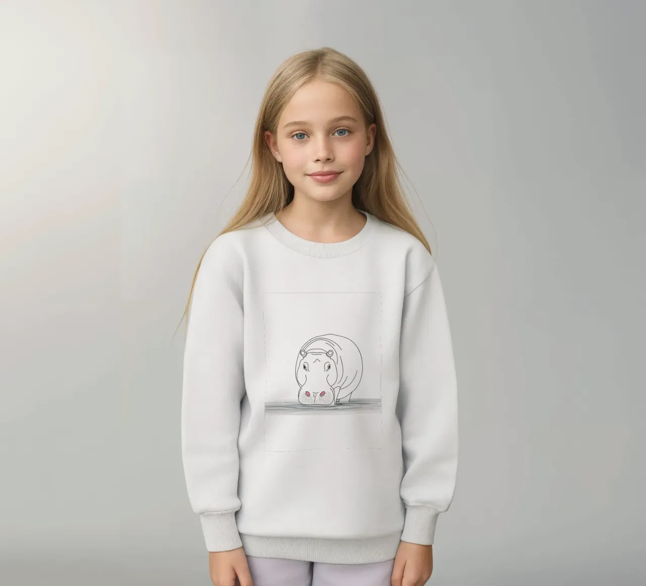 Minimalist Line Drawing of a Hippo in the Water | Modern Abs kids sweatshirt by Viv Line Art