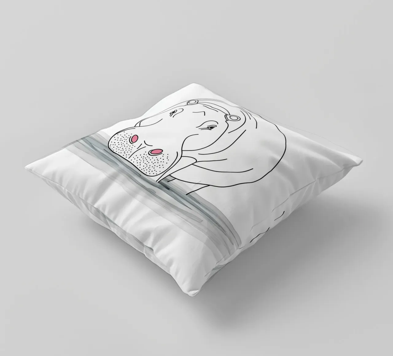Minimalist Line Drawing of a Hippo in the Water | Modern Abs decorative cushion by Viv Line Art