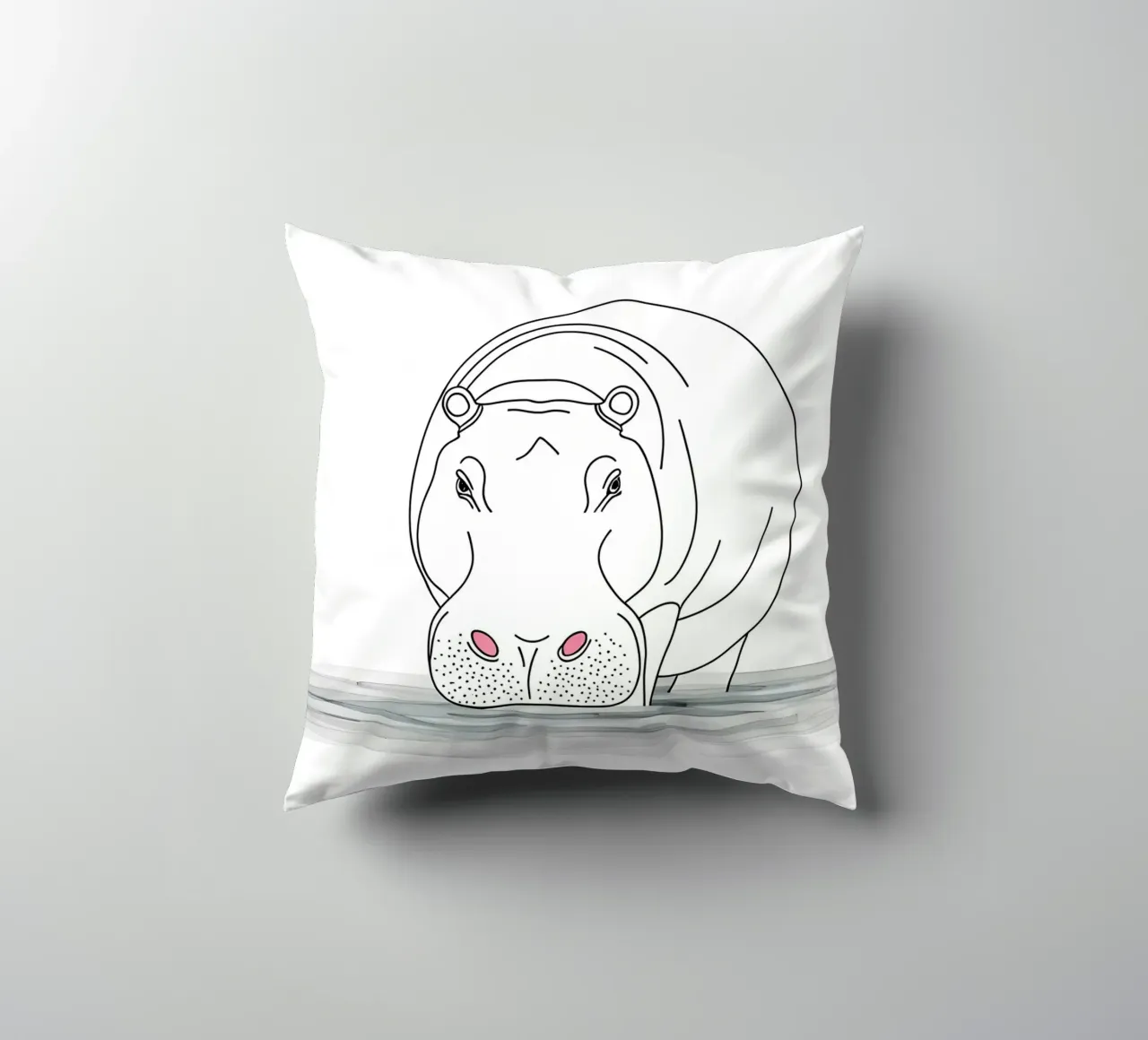 Minimalist Line Drawing of a Hippo in the Water | Modern Abs decorative cushion by Viv Line Art