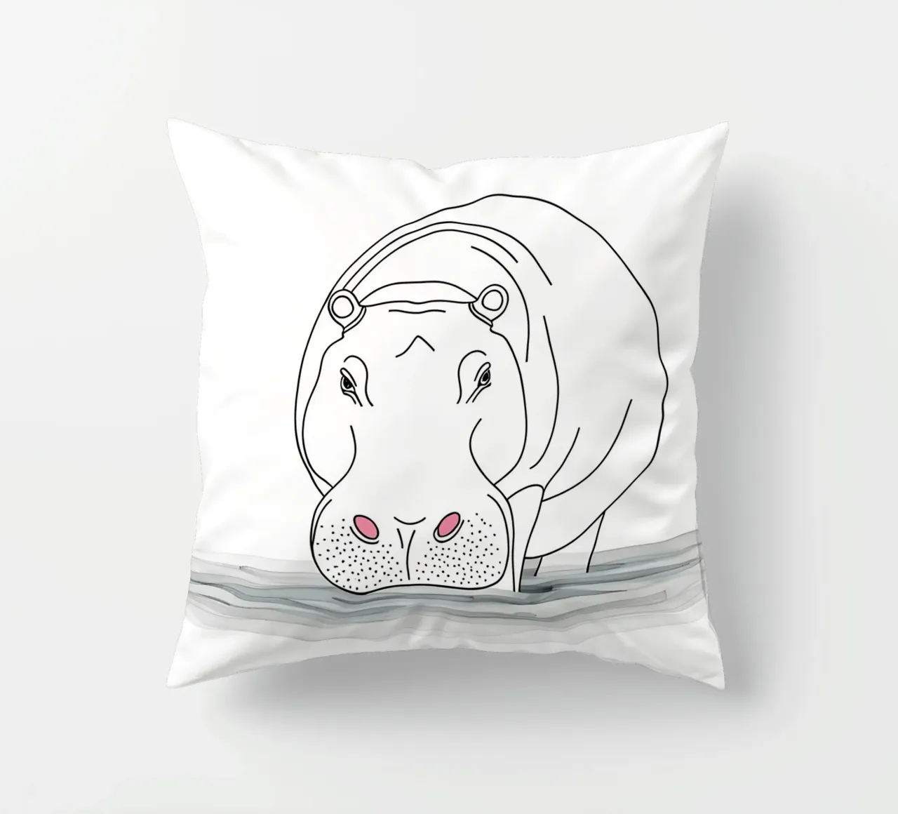 Minimalist Line Drawing of a Hippo in the Water | Modern Abs decorative cushion by Viv Line Art
