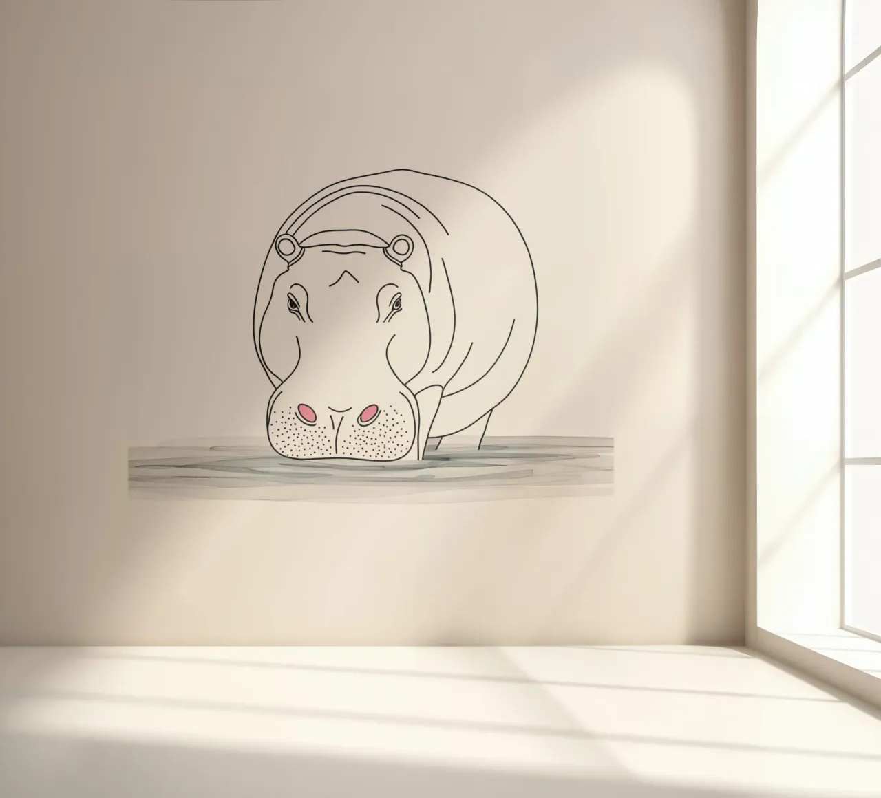 Minimalist Line Drawing of a Hippo in the Water | Modern Abs photo wallpaper by Viv Line Art