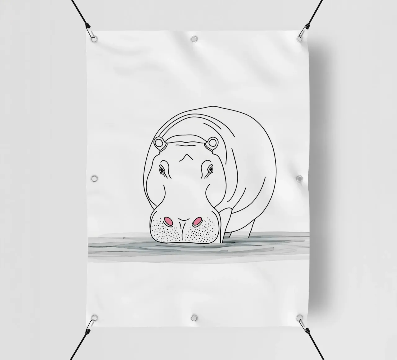 Minimalist Line Drawing of a Hippo in the Water | Modern Abs pvc cover by Viv Line Art