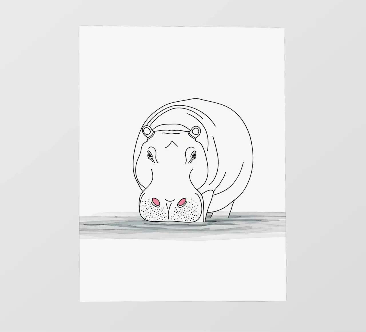 Minimalist Line Drawing of a Hippo in the Water | Modern Abs pvc cover by Viv Line Art