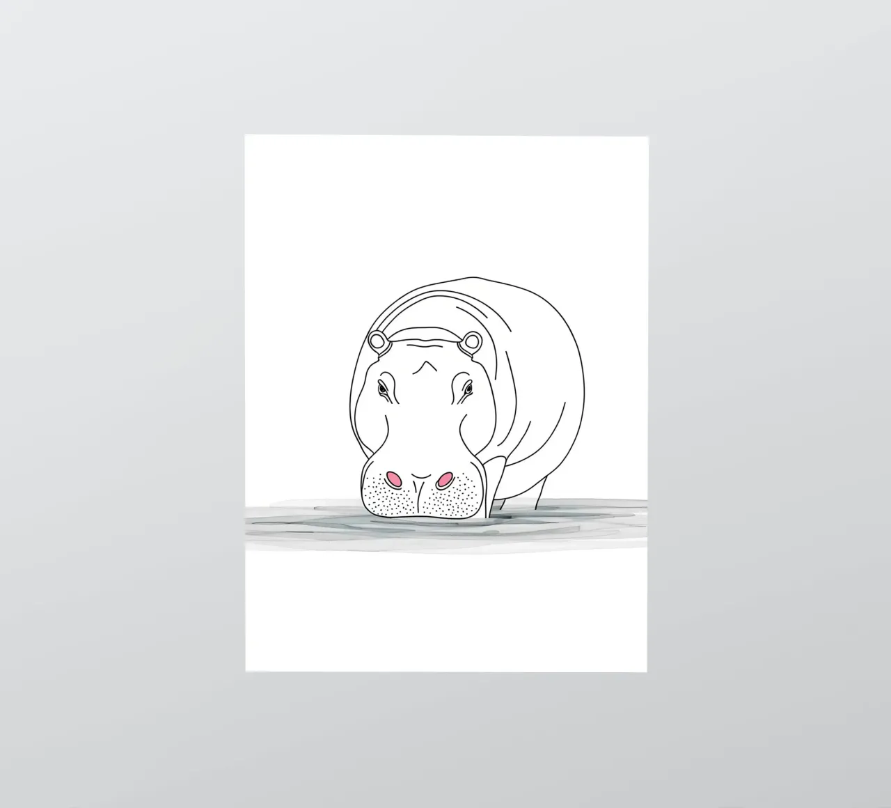 Minimalist Line Drawing of a Hippo in the Water | Modern Abs sticker by Viv Line Art