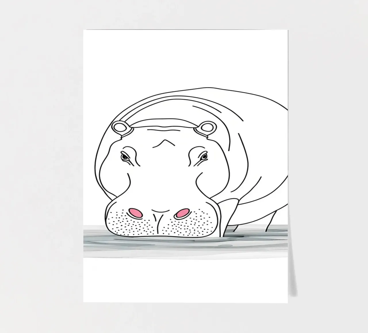 Minimalist Line Drawing of a Hippo in the Water | Modern Abs sticker sheet by Viv Line Art