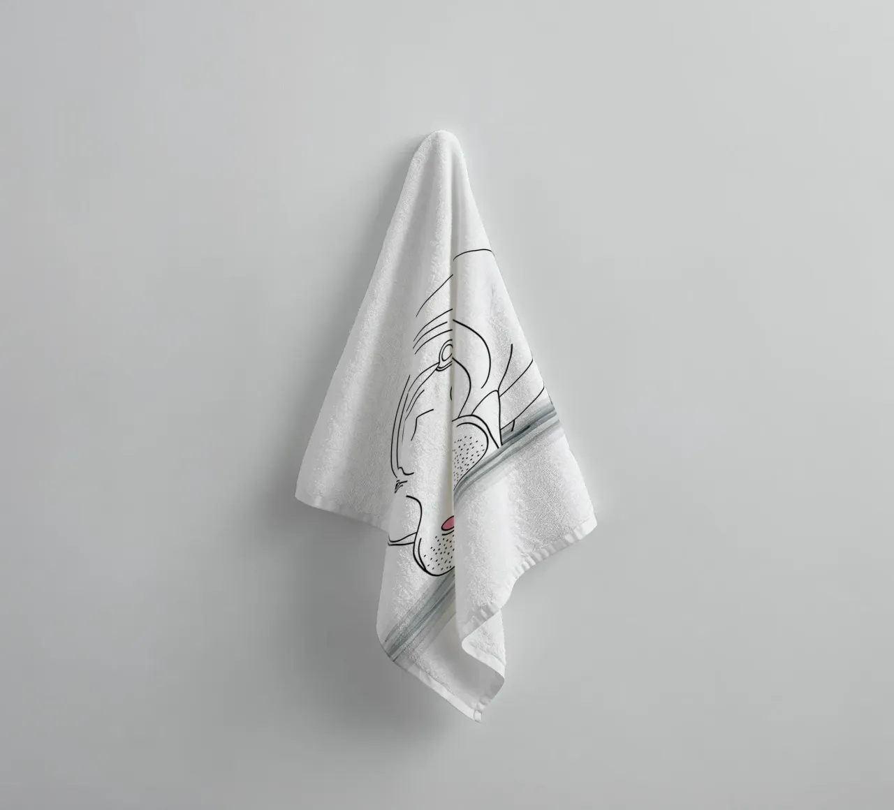 Minimalist Line Drawing of a Hippo in the Water | Modern Abs towel by Viv Line Art