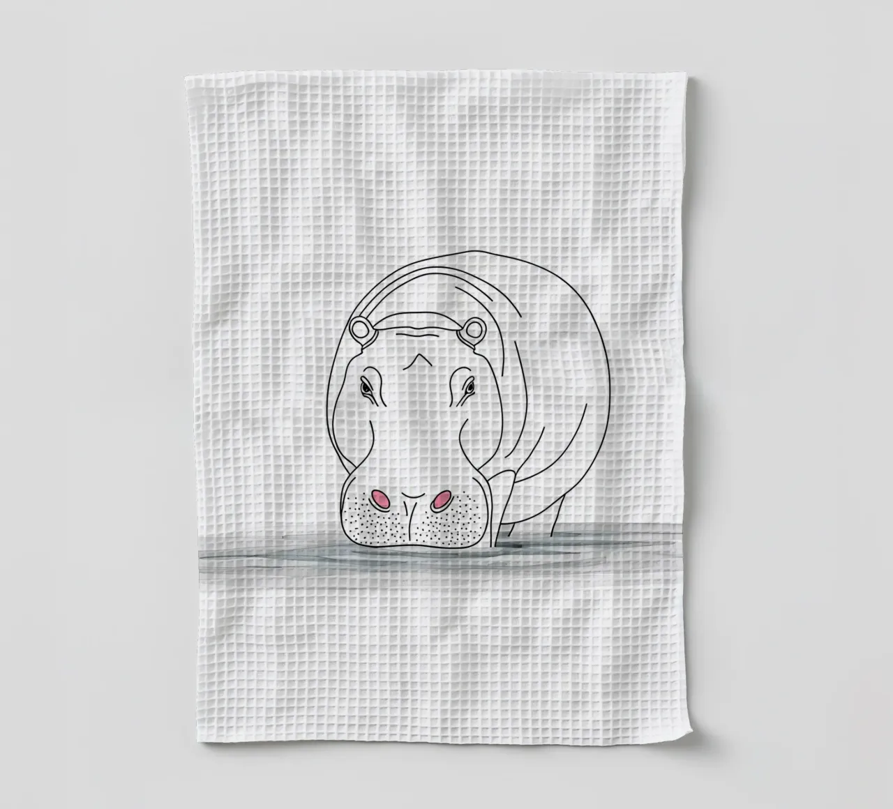 Dessin minimaliste d'un hippopotame dans l'eau | Modern Abs torchon de Viv Line Art
