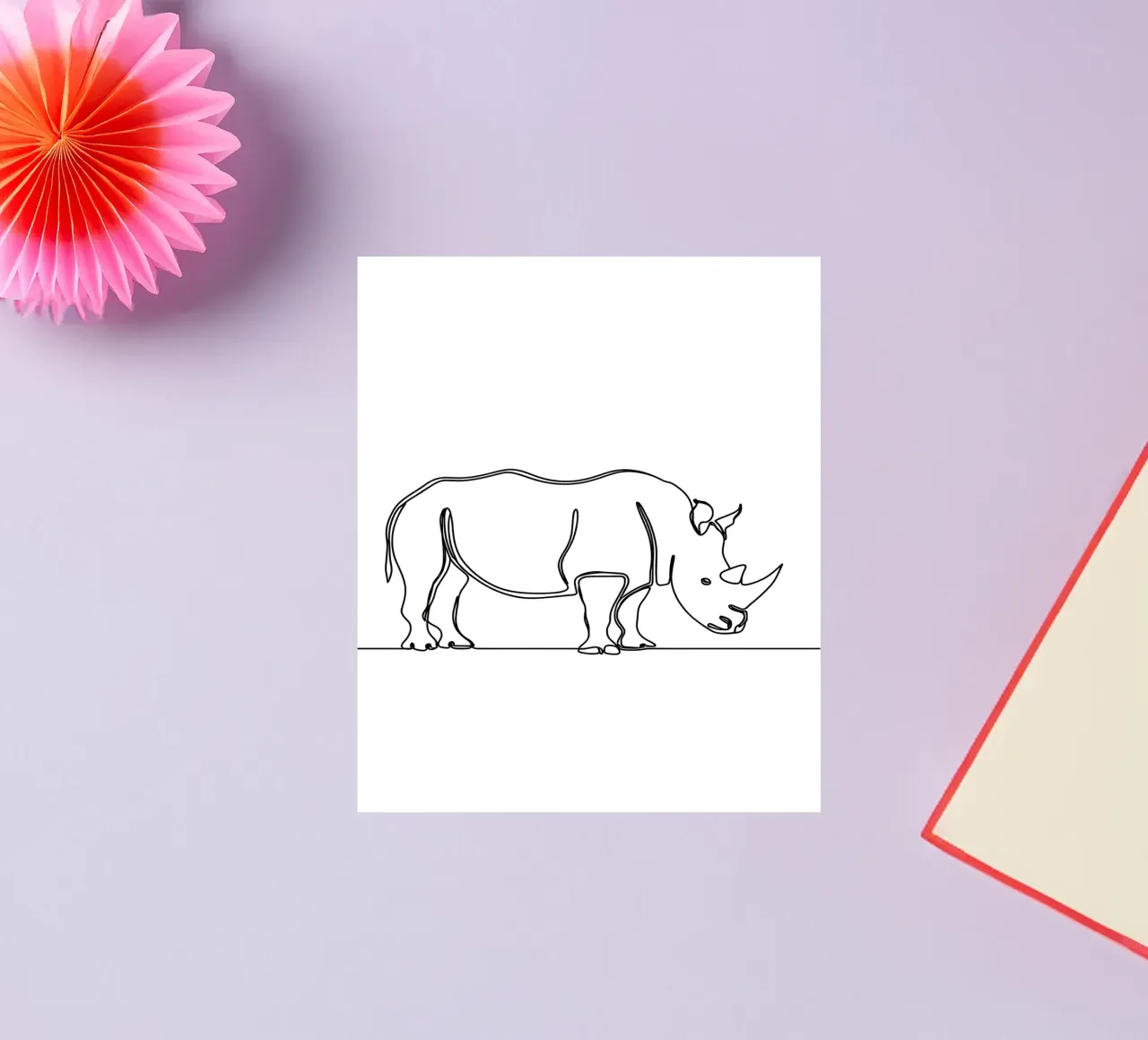 Dessin au trait minimaliste d'un rhinocéros | Modern Abstract Art autocollant de Viv Line Art