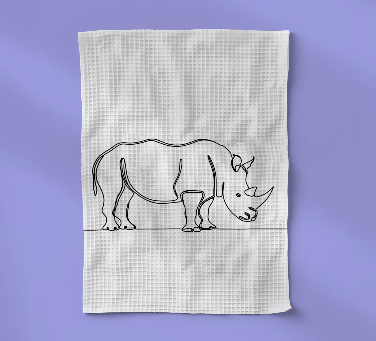 Dessin au trait minimaliste d'un rhinocéros | Modern Abstract Art torchon de Viv Line Art