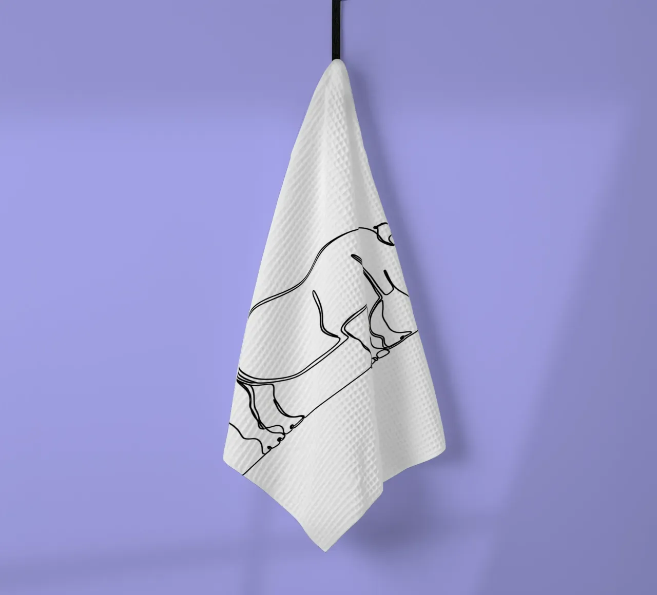 Dessin au trait minimaliste d'un rhinocéros | Modern Abstract Art torchon de Viv Line Art
