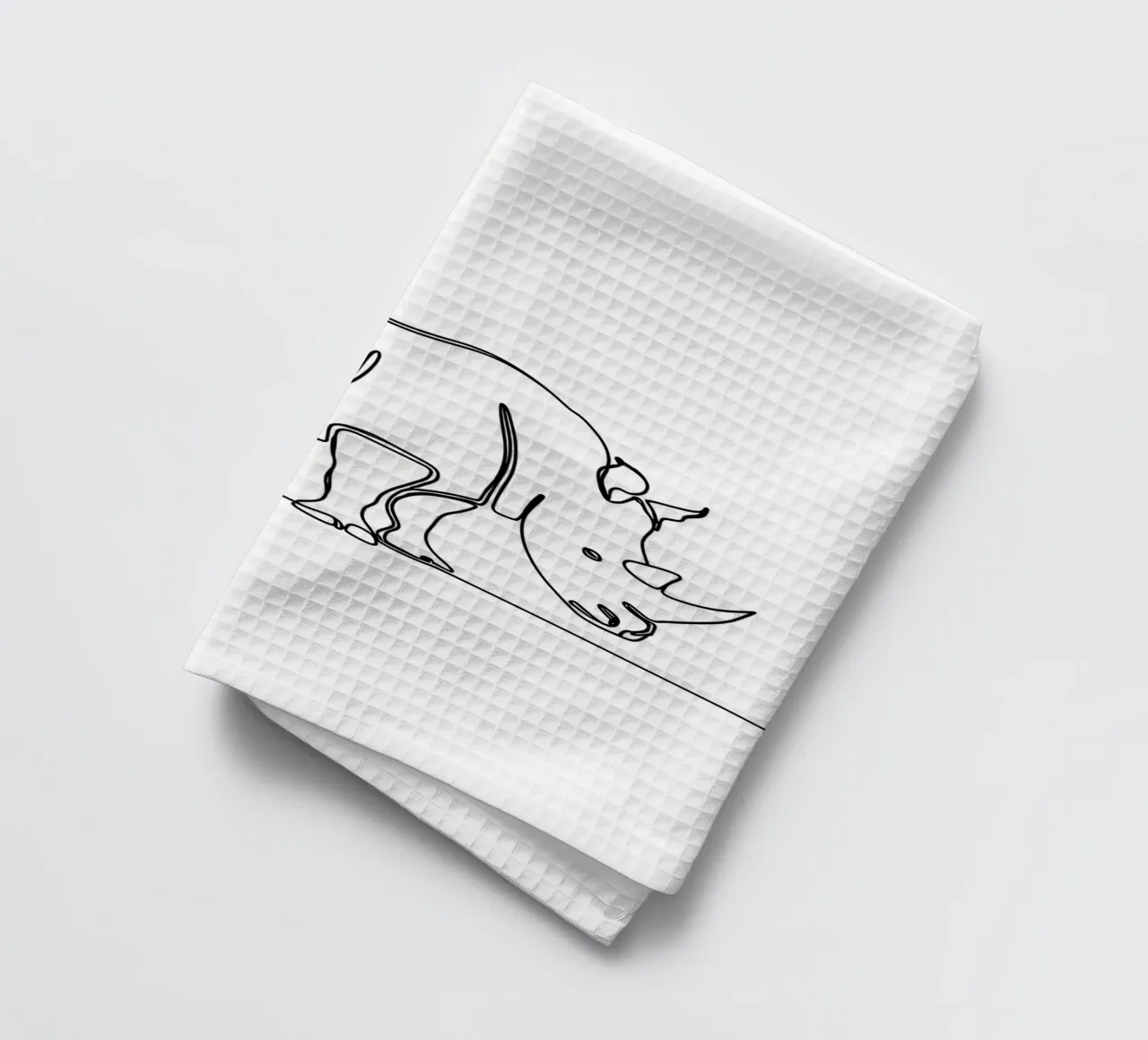 Dessin au trait minimaliste d'un rhinocéros | Modern Abstract Art torchon de Viv Line Art