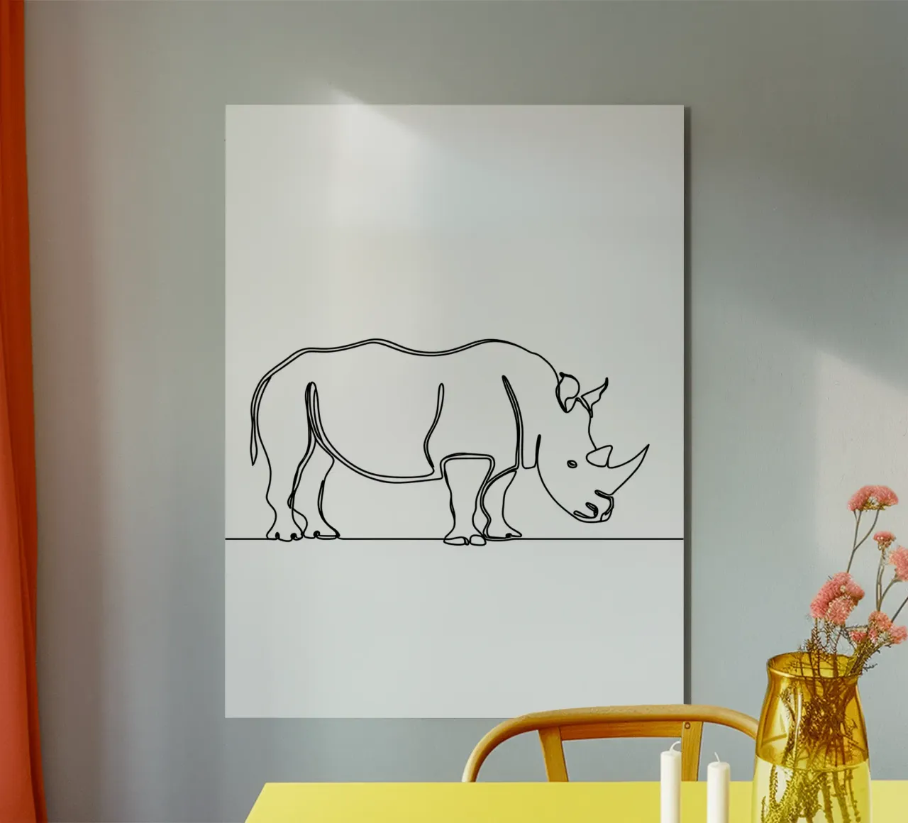 Minimalist Line Drawing of a Rhino | Modern Abstract Art alu-dibond by Viv Line Art