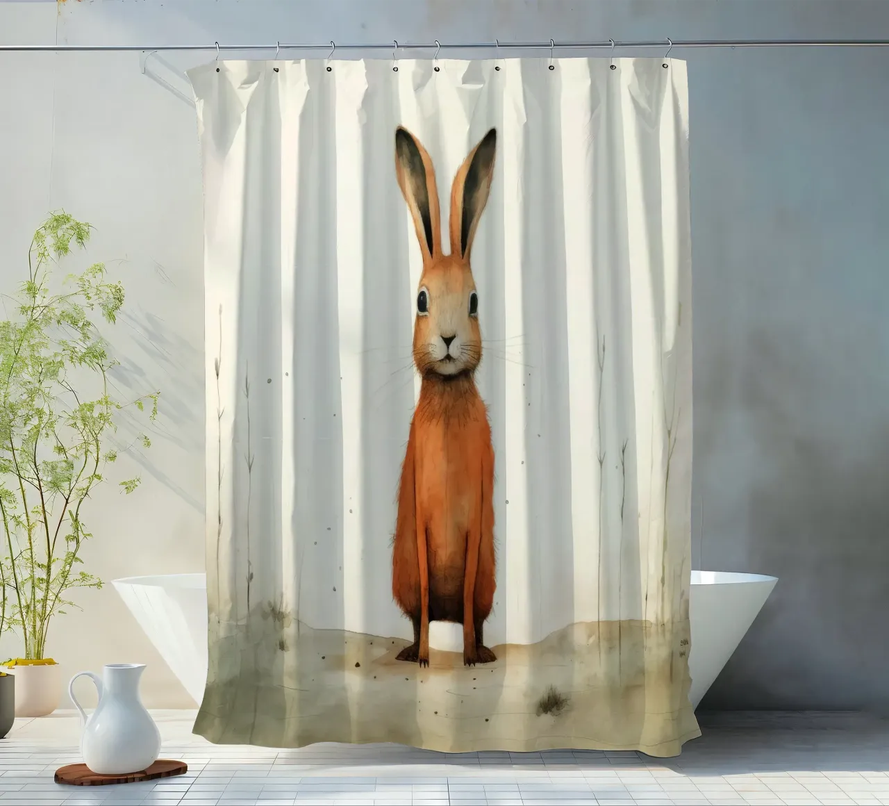 Minimum Hare Duschvorhang von Minimal Animal Art