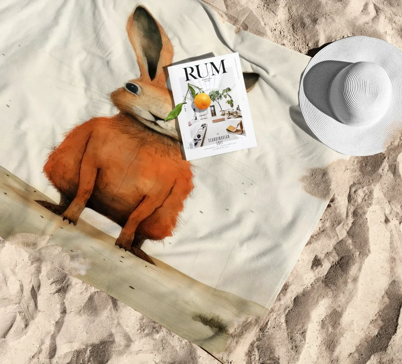 Minimum Hare beach towel by Minimal Animal Art