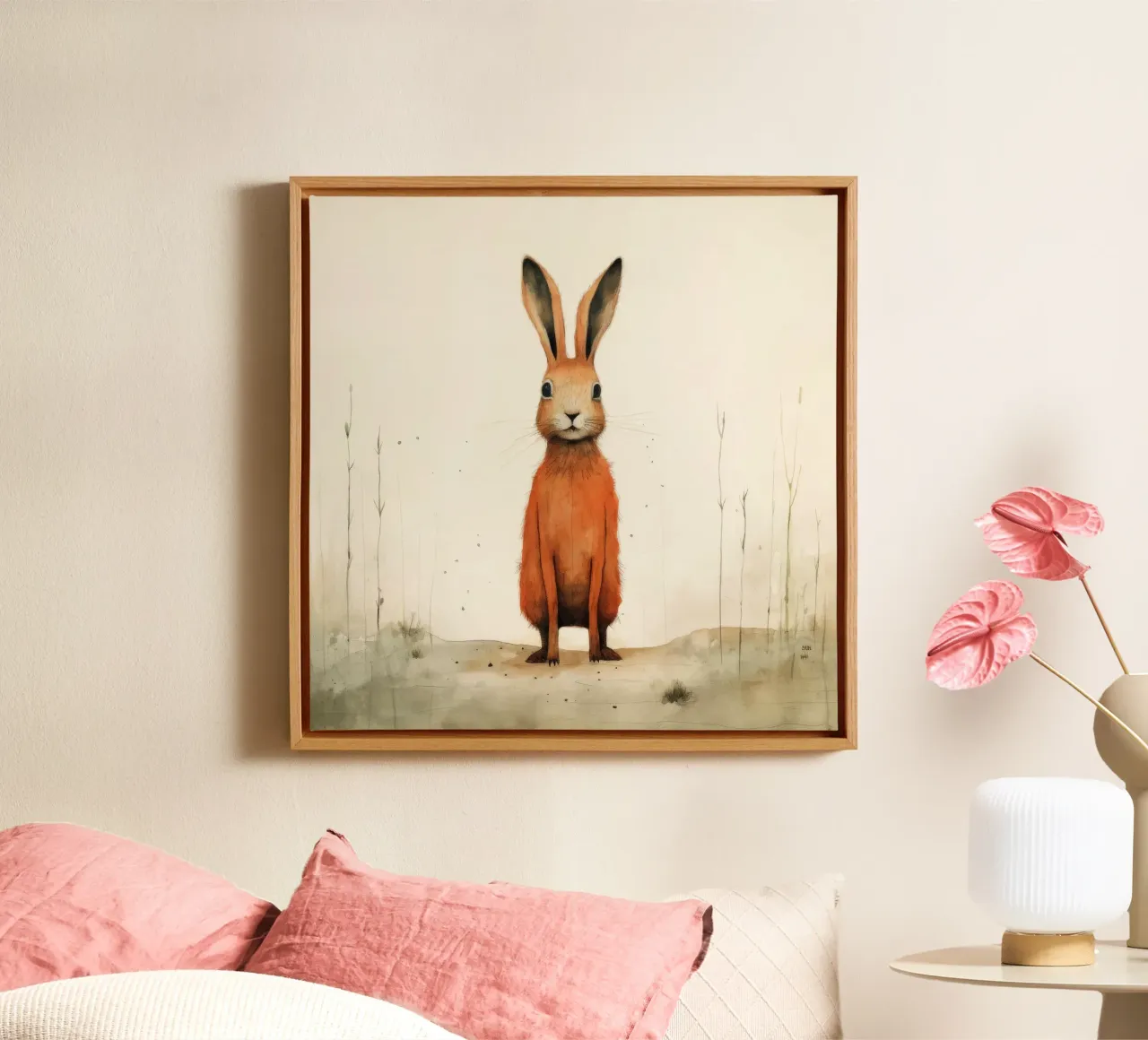 Minimaal Hare canvas van Minimal Animal Art