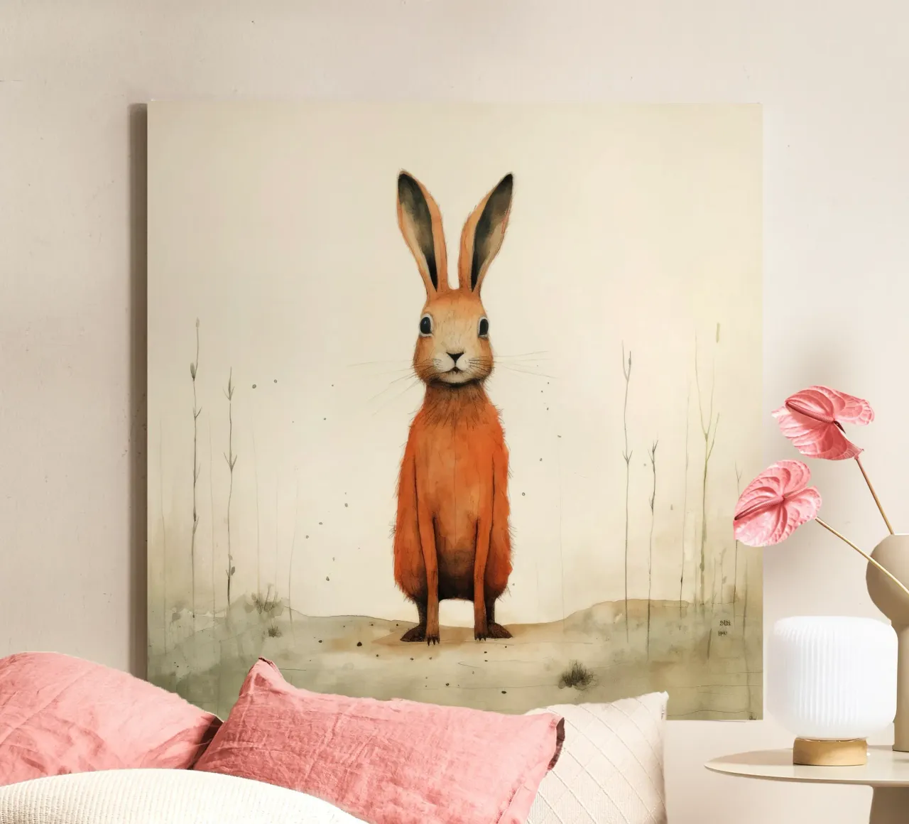 Minimaal Hare canvas van Minimal Animal Art