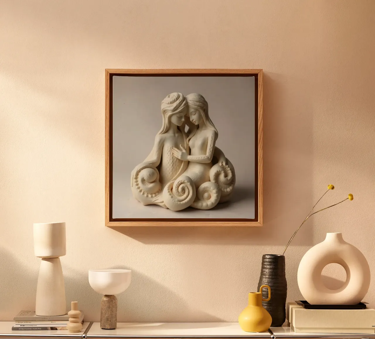 Intricata scultura raffigurante due figure intrecciate tela con Cornice a cassetta da DesignDoodle