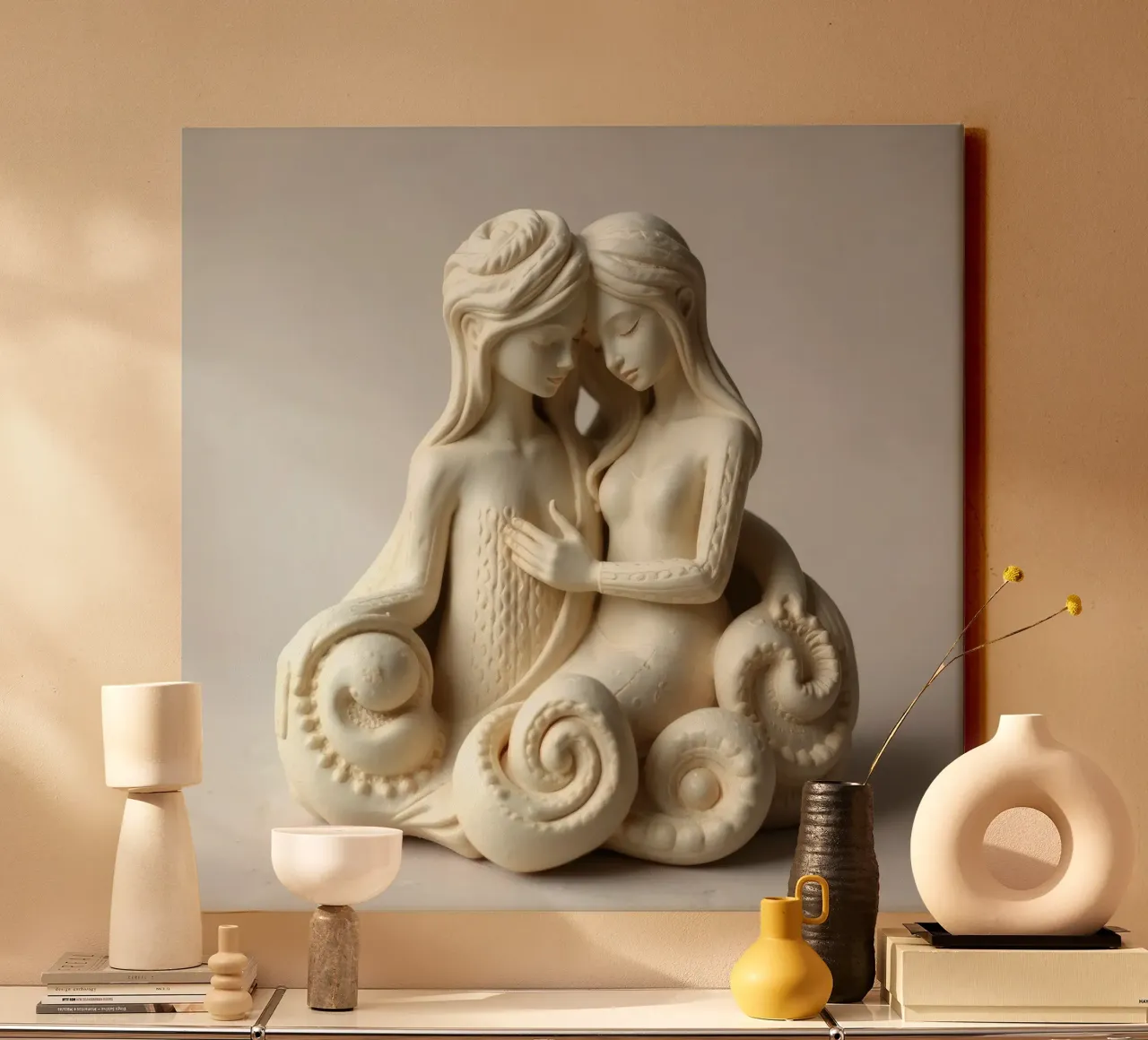 Intricata scultura raffigurante due figure intrecciate tela con Cornice a cassetta da DesignDoodle