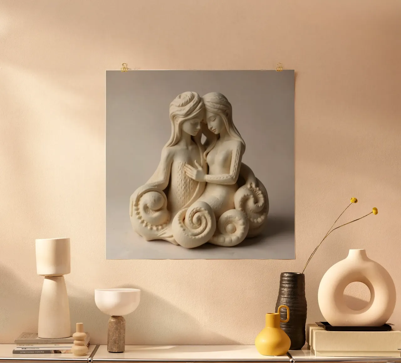 Intricata scultura raffigurante due figure intrecciate poster da DesignDoodle