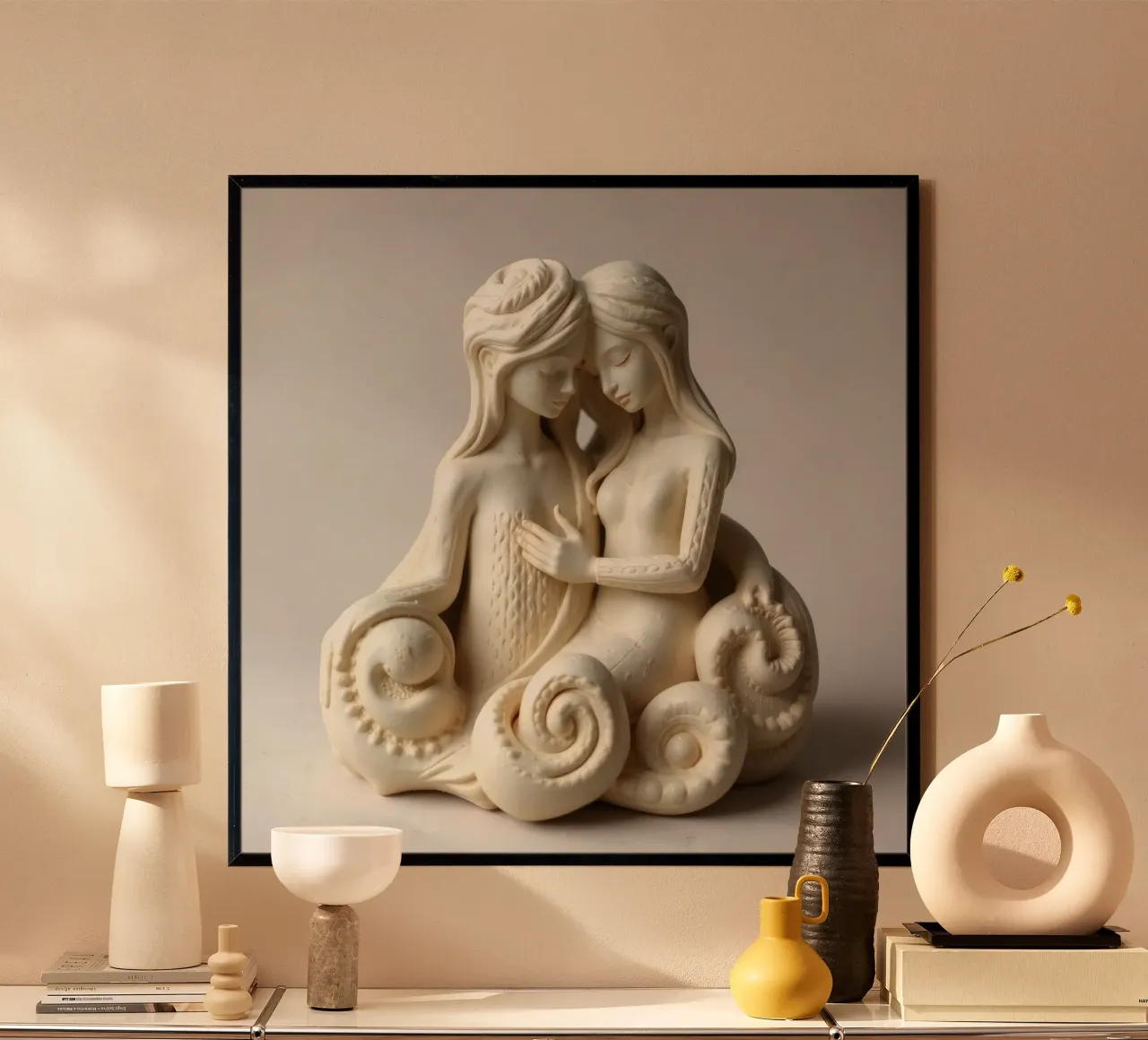 Intricata scultura raffigurante due figure intrecciate poster da DesignDoodle