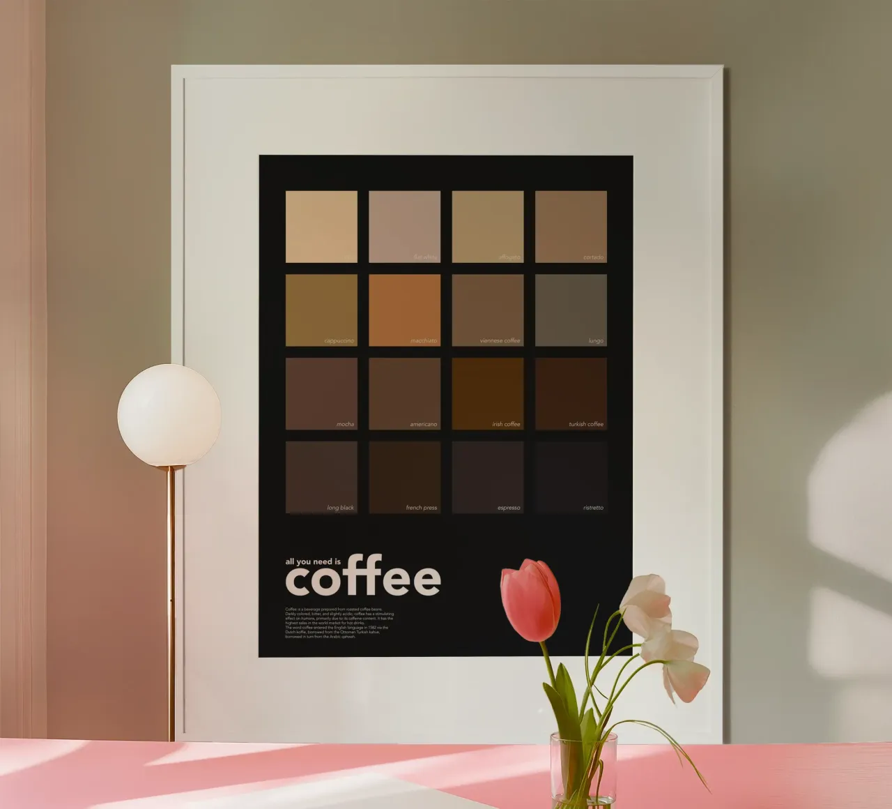 Kaffeefarben - All You Need is Coffee - Geschenk für Kaffeeliebhaber Poster mit Aluminium Rahmen von Chagatai Art