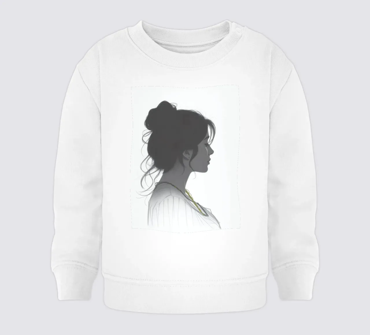 Silhouette di donna con acconciatura complessa e collana felpa neonato da DesignDoodle