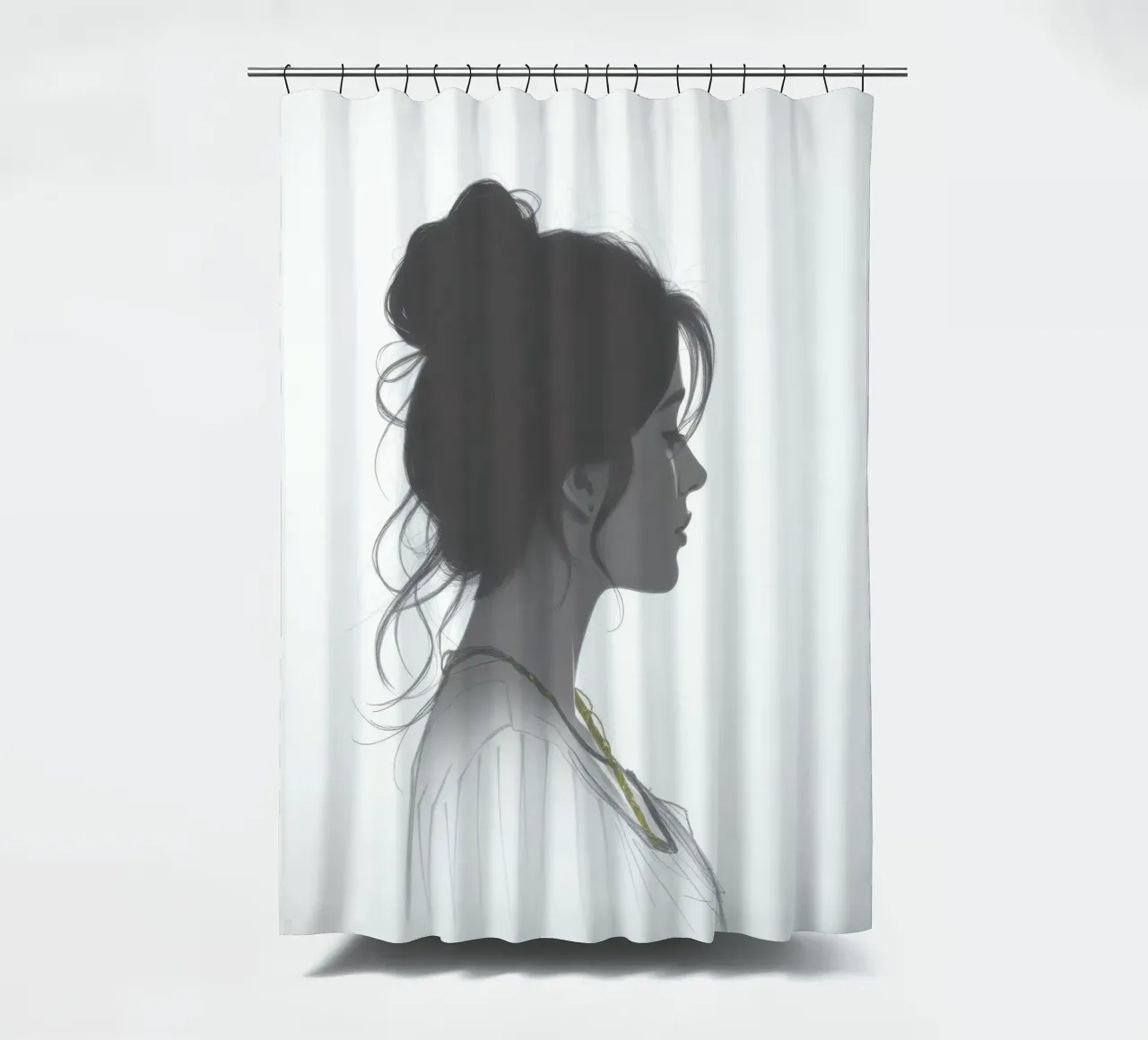 Silhouette di donna con acconciatura complessa e collana tenda da doccia da DesignDoodle