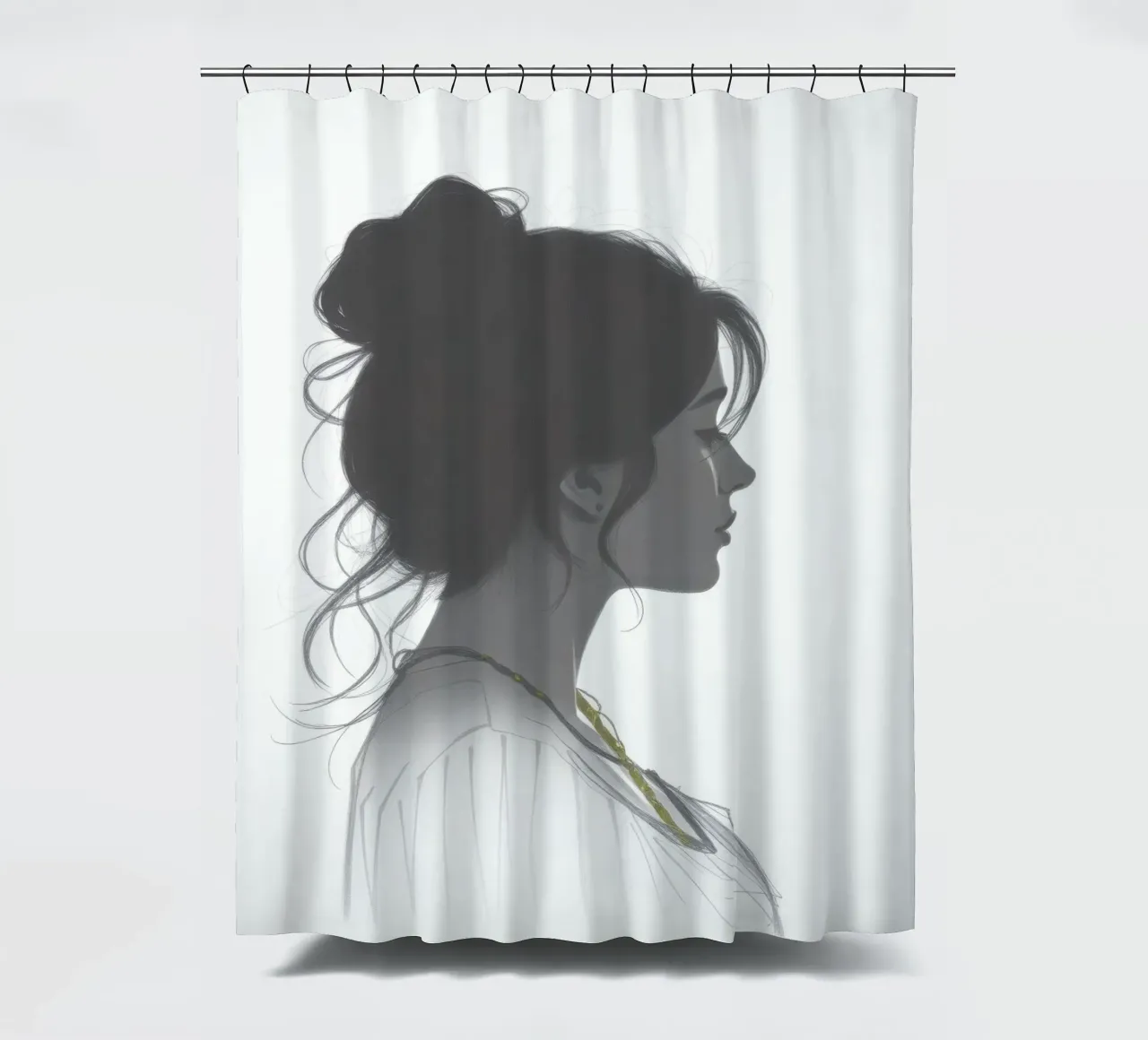 Silhouette di donna con acconciatura complessa e collana tenda da doccia da DesignDoodle