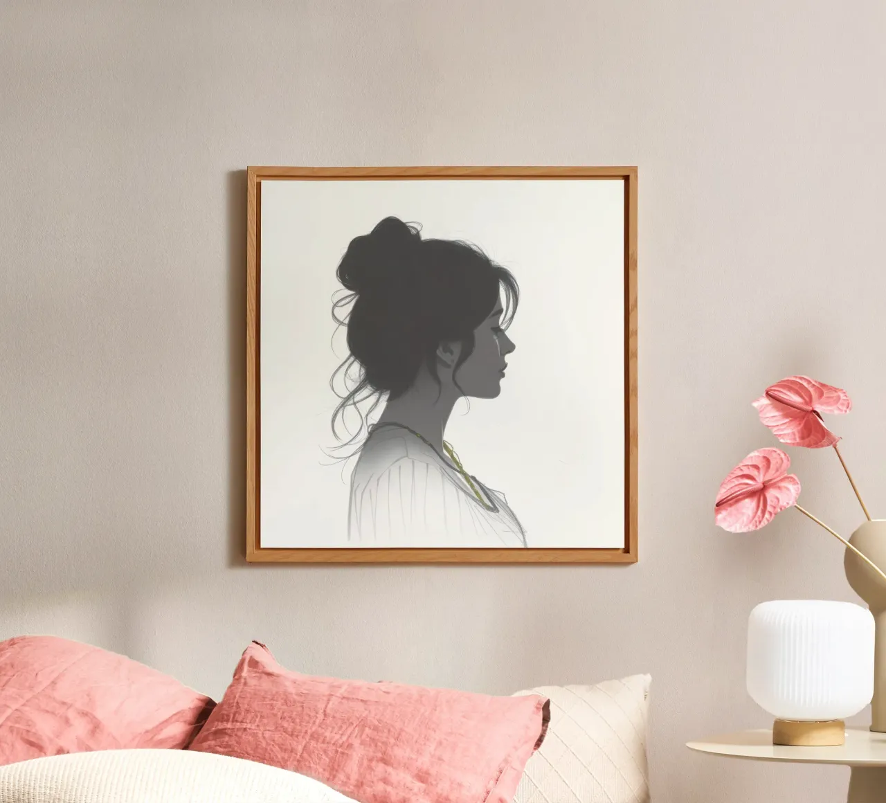 Silhouette di donna con acconciatura complessa e collana alluminio dibond da DesignDoodle