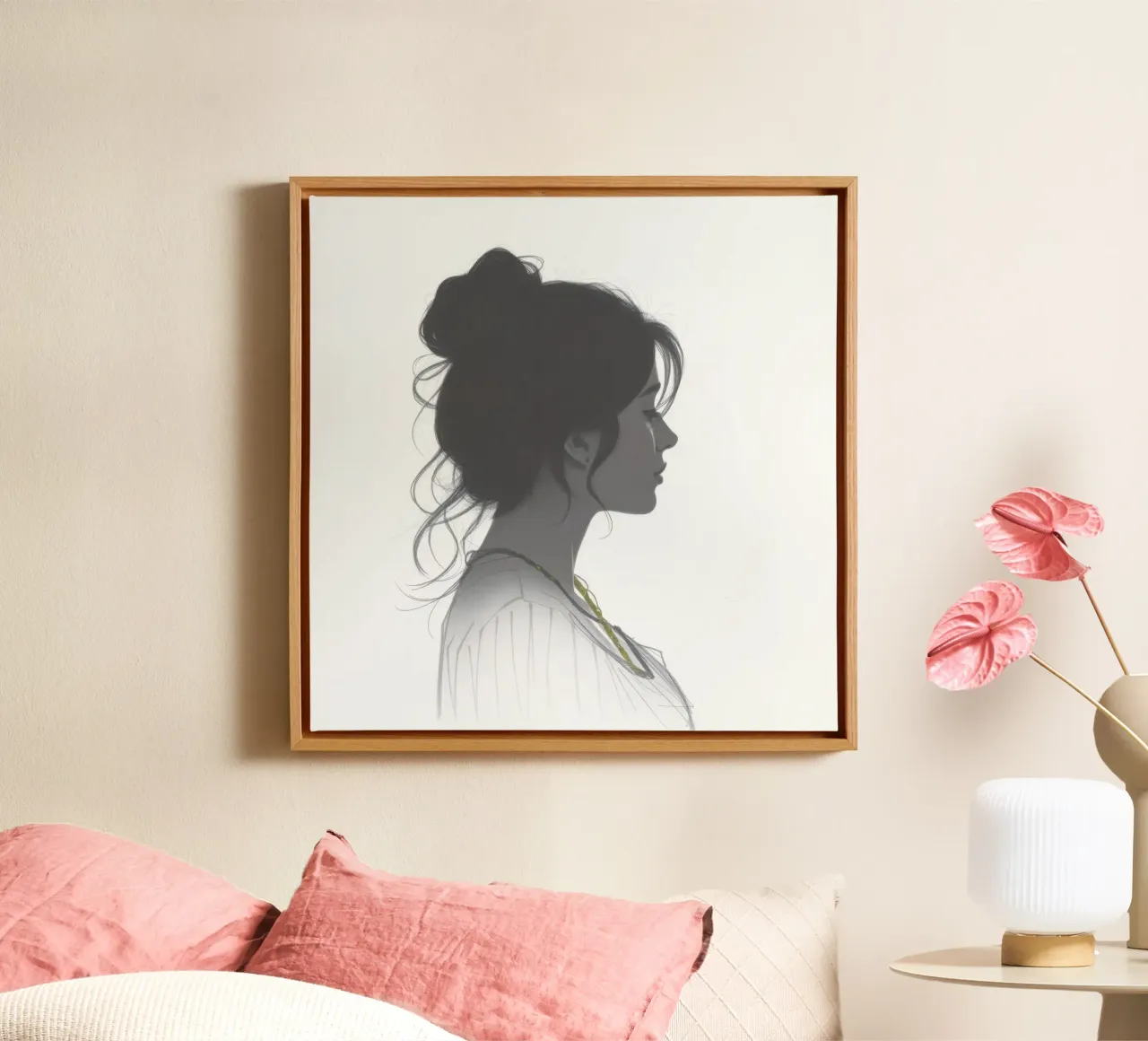 Silhouette di donna con acconciatura complessa e collana tela da DesignDoodle