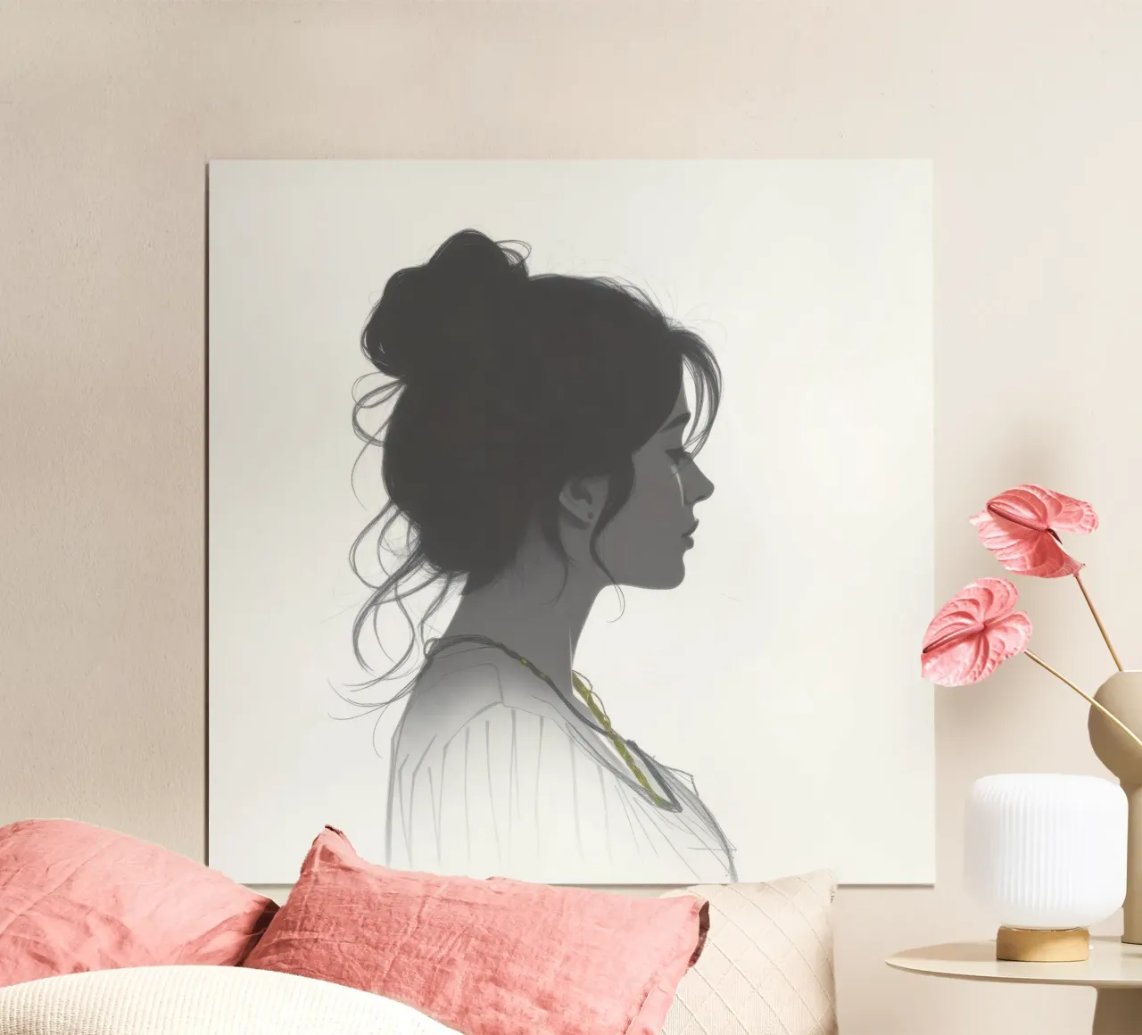 Silhouette di donna con acconciatura complessa e collana carta hahnemühle da DesignDoodle