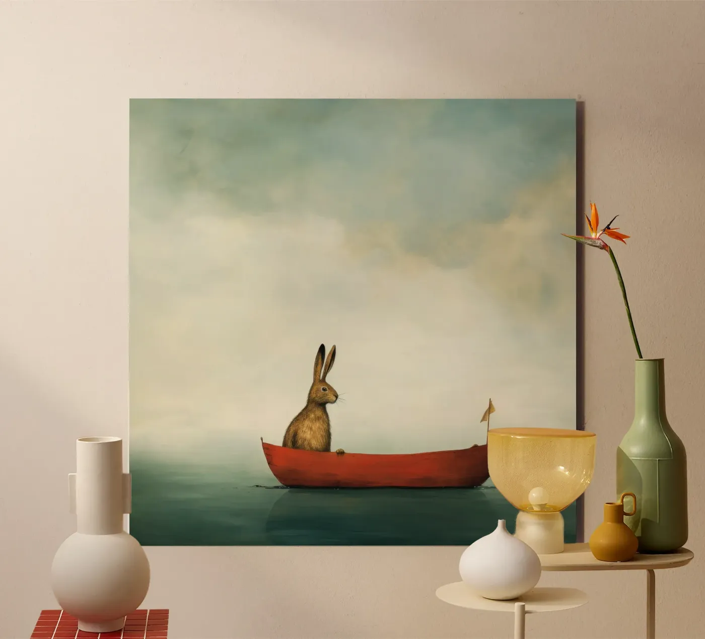 Minimum Hare aluminium-dibond van Minimal Animal Art