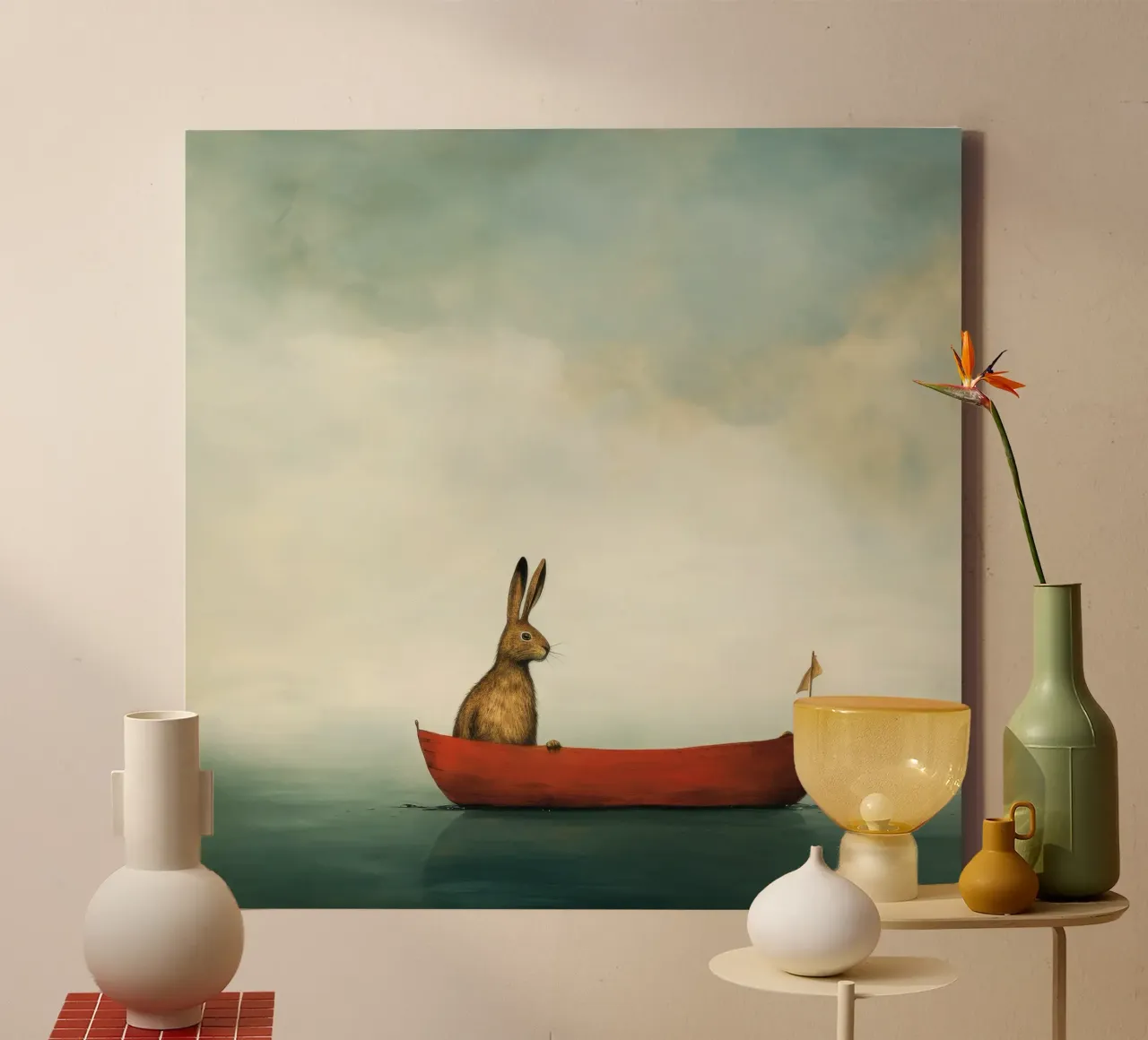 Minimum Hare canvas van Minimal Animal Art