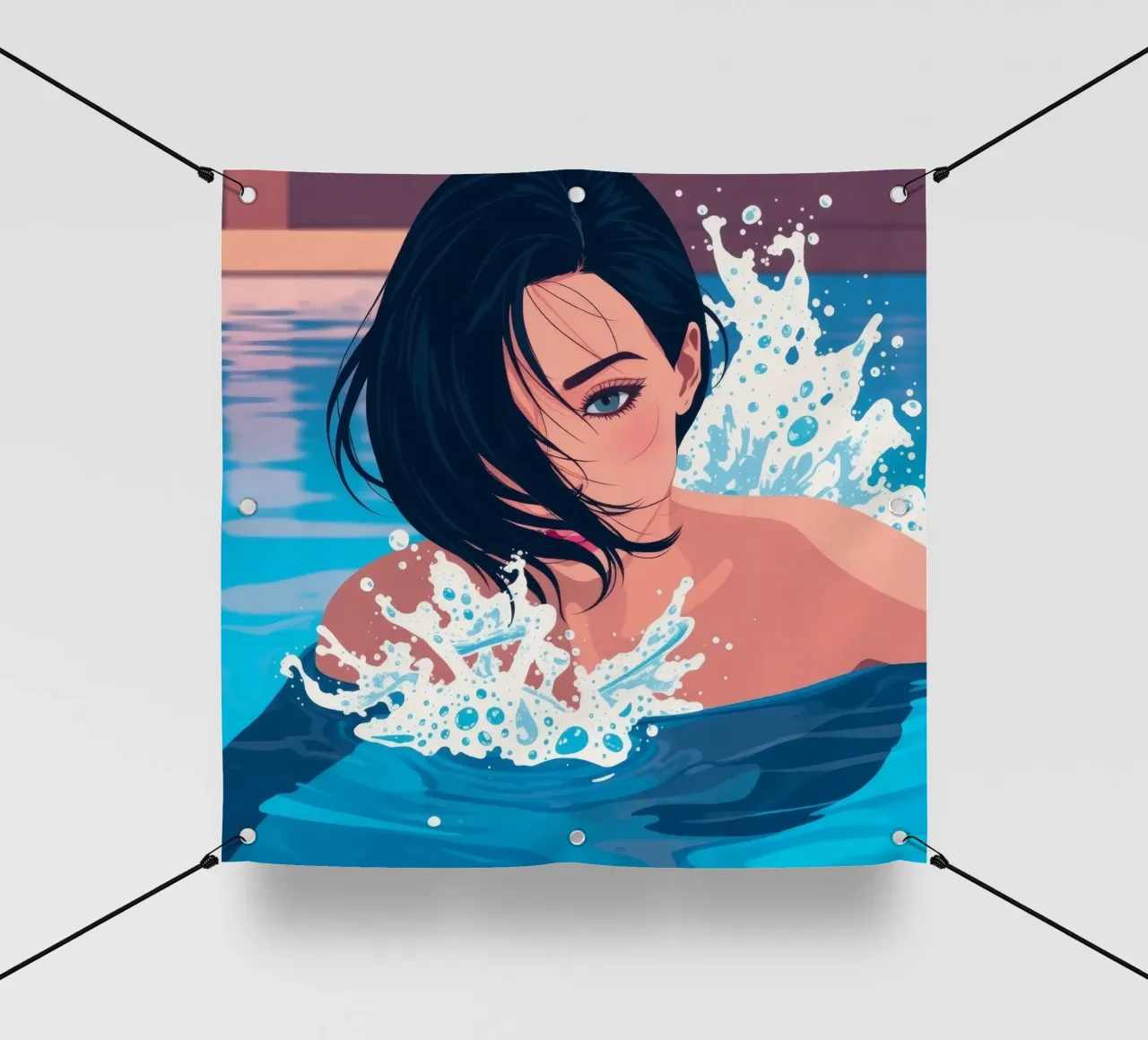 Donna che nuota in piscina e si gode un momento di relax telo in pvc da DesignDoodle