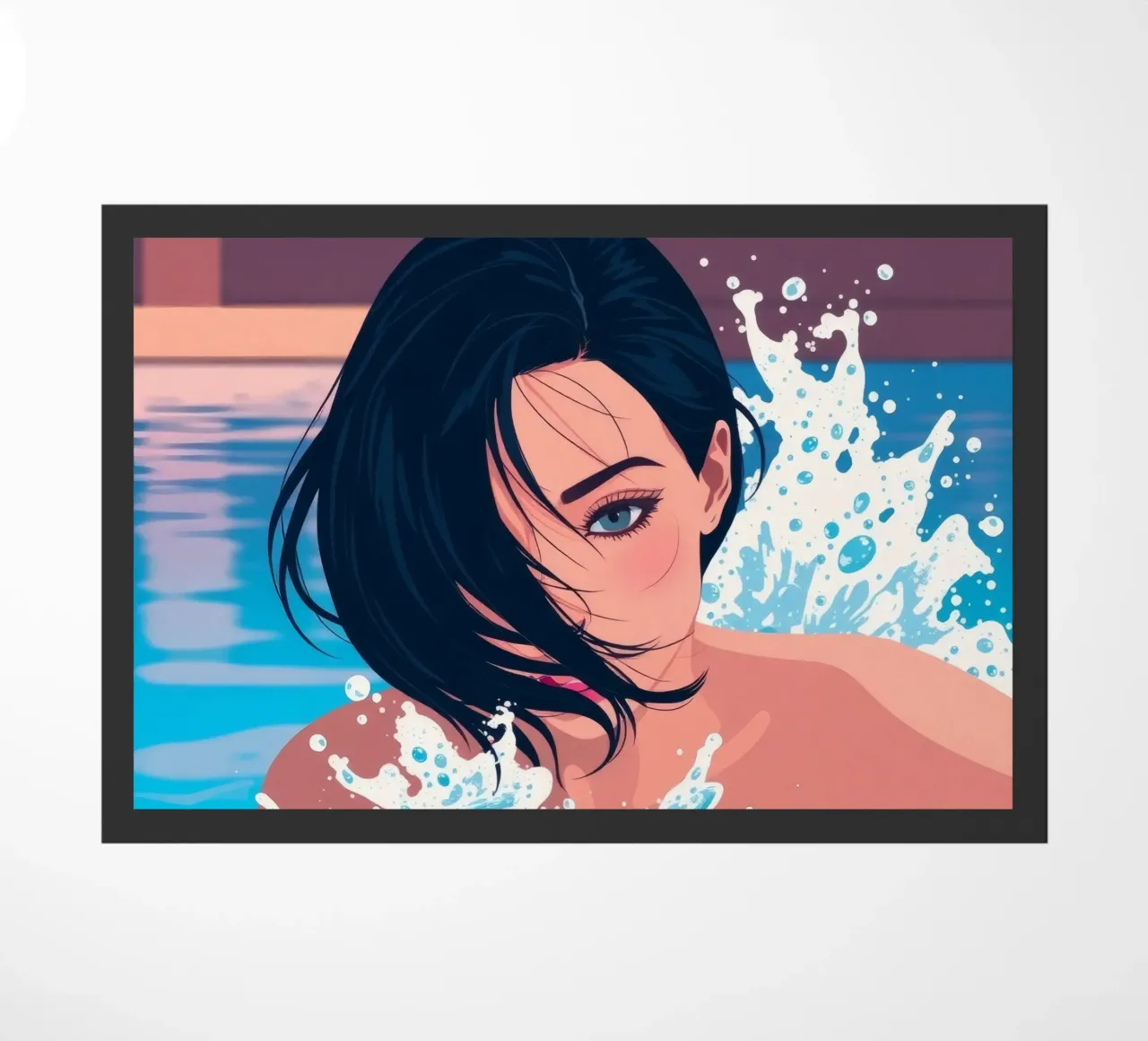 Donna che nuota in piscina e si gode un momento di relax zerbino da DesignDoodle