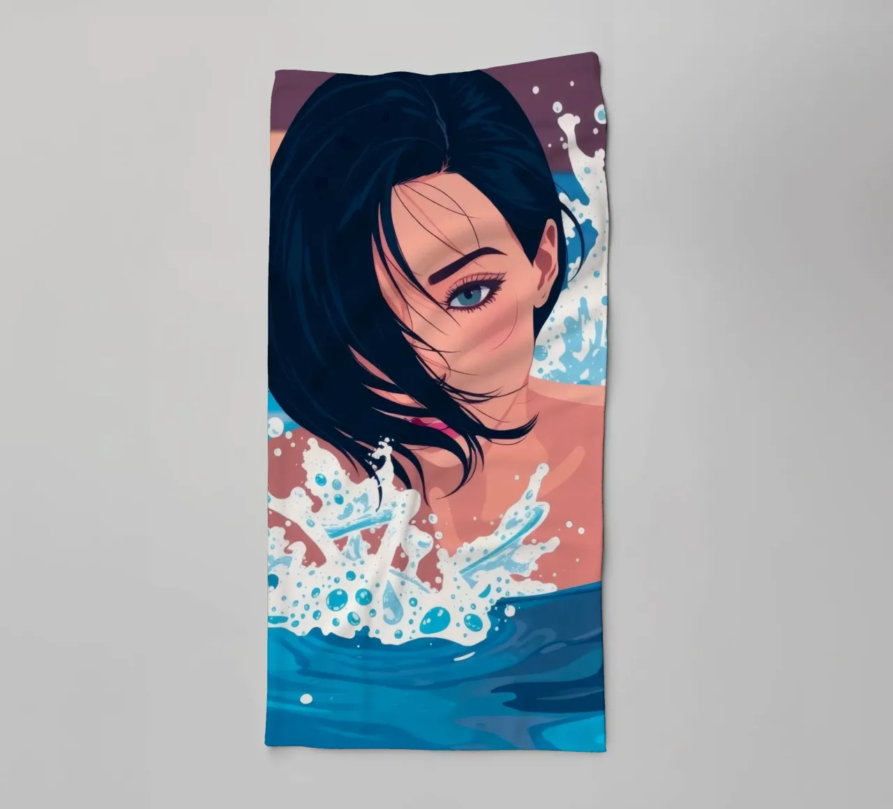 Woman swimming in a pool, enjoying a refreshing moment towel by DesignDoodle