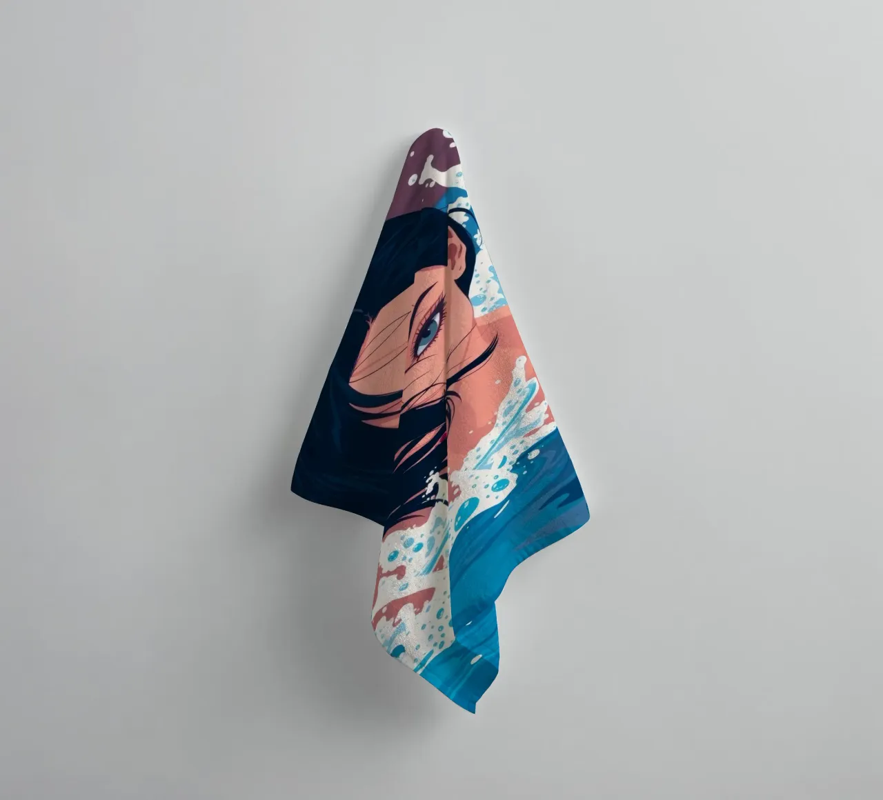 Woman swimming in a pool, enjoying a refreshing moment towel by DesignDoodle