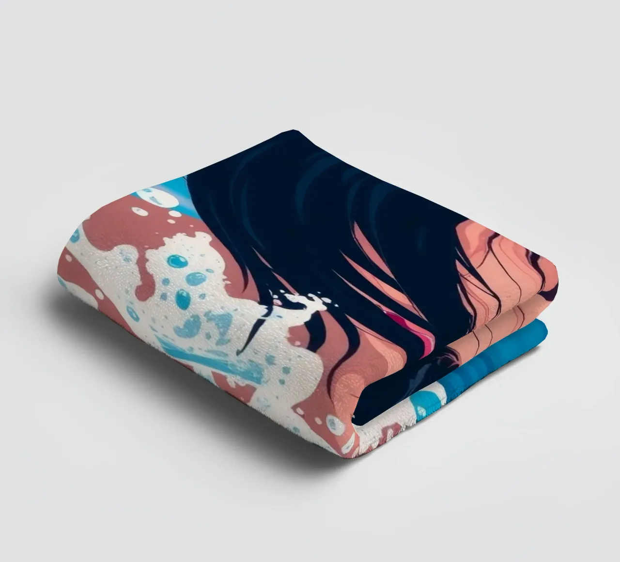 Woman swimming in a pool, enjoying a refreshing moment towel by DesignDoodle
